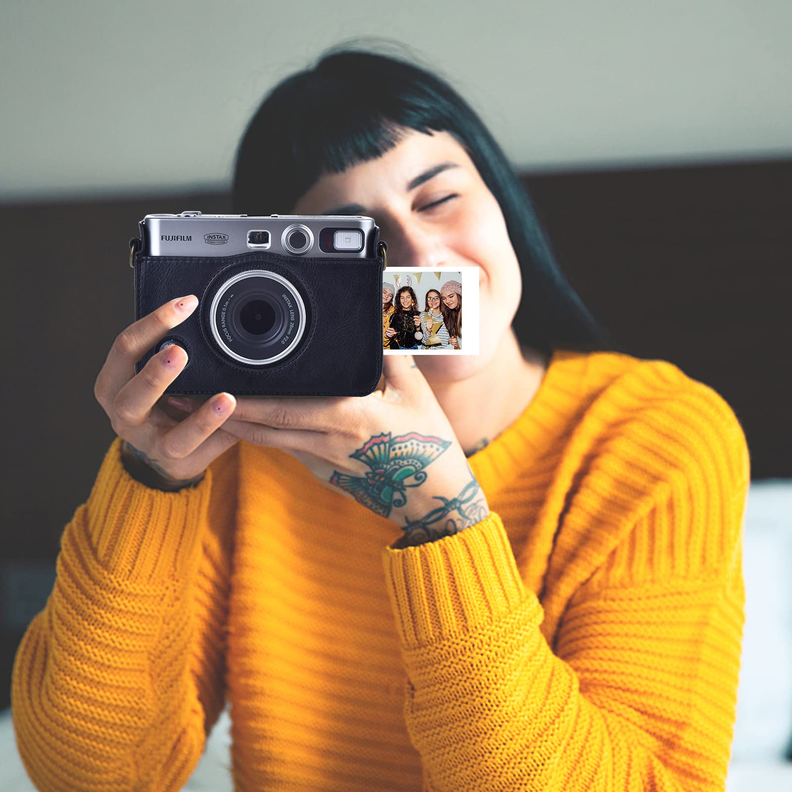 MUZIRI KINOKOO Fuji Mini EVO - Custodia per fotocamera compatibile con Fuji Mini EVO con tracolla regolabile, Nero