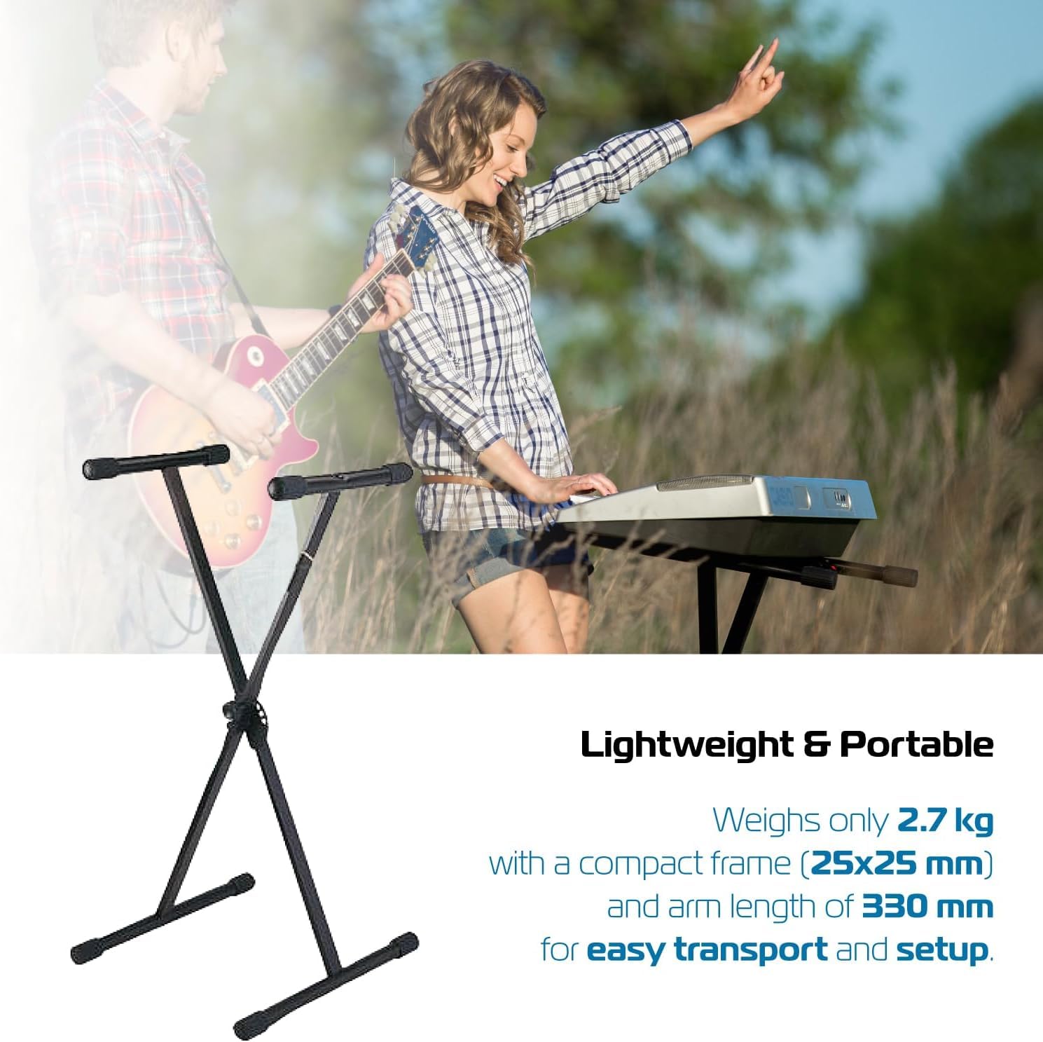 Supporto Tastiera Ad X Regolabile in Acciaio - Stand Robusto per Tastiere e Workstation, Altezza Regolabile 640-980 mm, Carico Max 20 Kg
