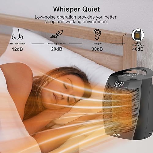 Miniatura 4 de Calentador portátil de cerámica de 1500 W, calentamiento rápido, pantalla digital con controles táctiles, mango integrado, protección contra