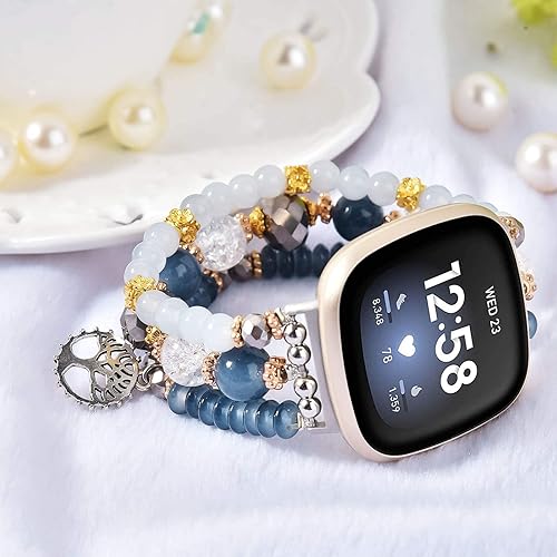 Miniatura 2 de V-MORO Pulsera compatible con correas Fitbit Versa 4Sense 2 para mujer, correa elástica elegante con cuentas de repuesto para Fitbit Sense 2Versa