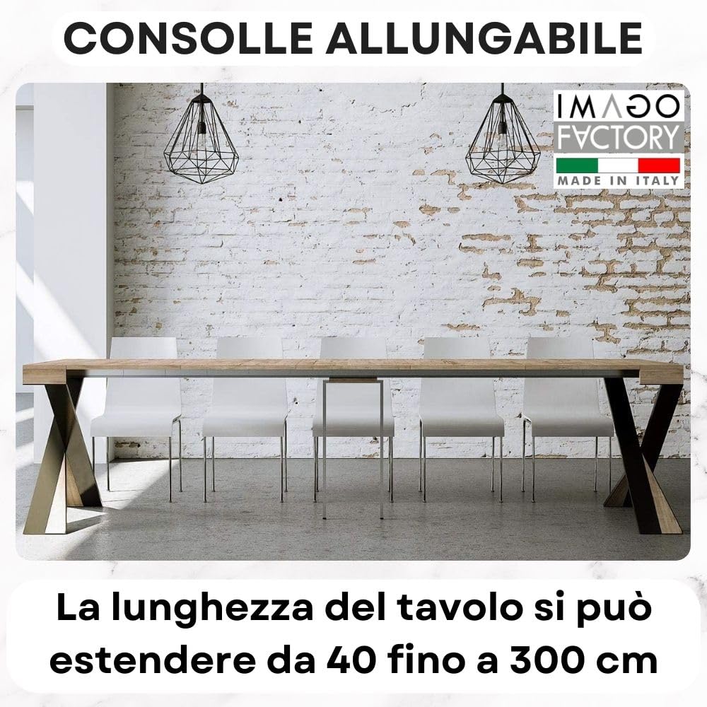 IMAGO FACTORY Tiago - Consolle Allungabile, Tavolo Allungabile Sala da Pranzo (Fino a 300cm) Mobile Consolle Ingresso, Tavolo Cucina Allungabile, Console Arredo Made in Italy (Color Quercia Natura)