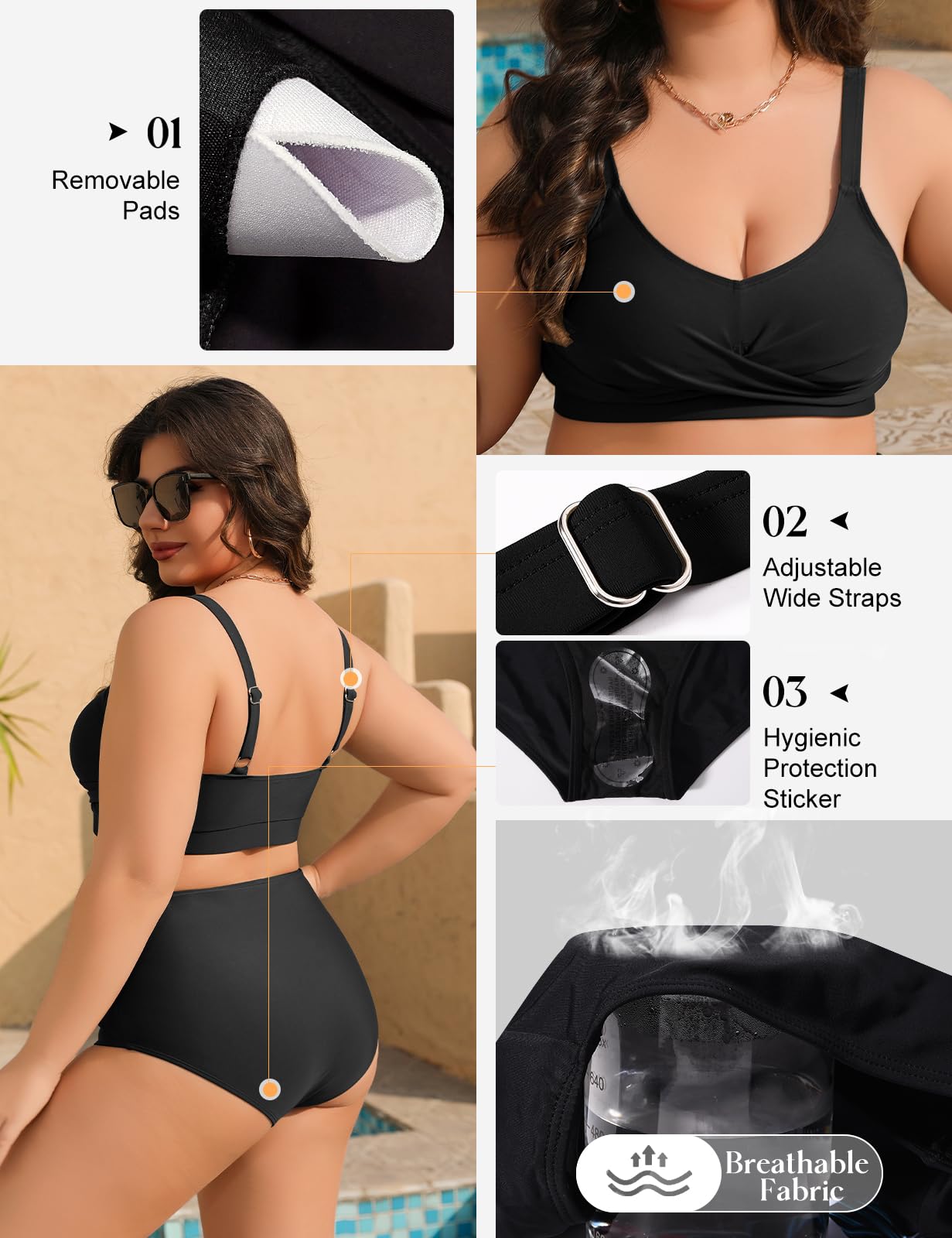 Tuopuda Bikini Mujer Talla Grande Push Up Cintura Alta Traje de Baño Dos Piezas Conjunto de Bikini Biquini con Relleno Bikini Top con Brasileño Braga Alta Natacion Playa M-4XL