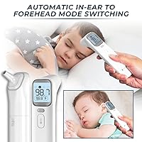 Vista 4 de Termómetro infrarrojo multifunción 4 en 1 con indicador de fiebre que cambia de color, termómetro de frente y oído para niños, adultos y medio
