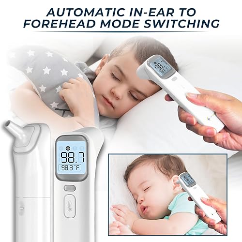 Miniatura 4 de Termómetro infrarrojo multifunción 4 en 1 con indicador de fiebre que cambia de color, termómetro de frente y oído para niños, adultos y medio