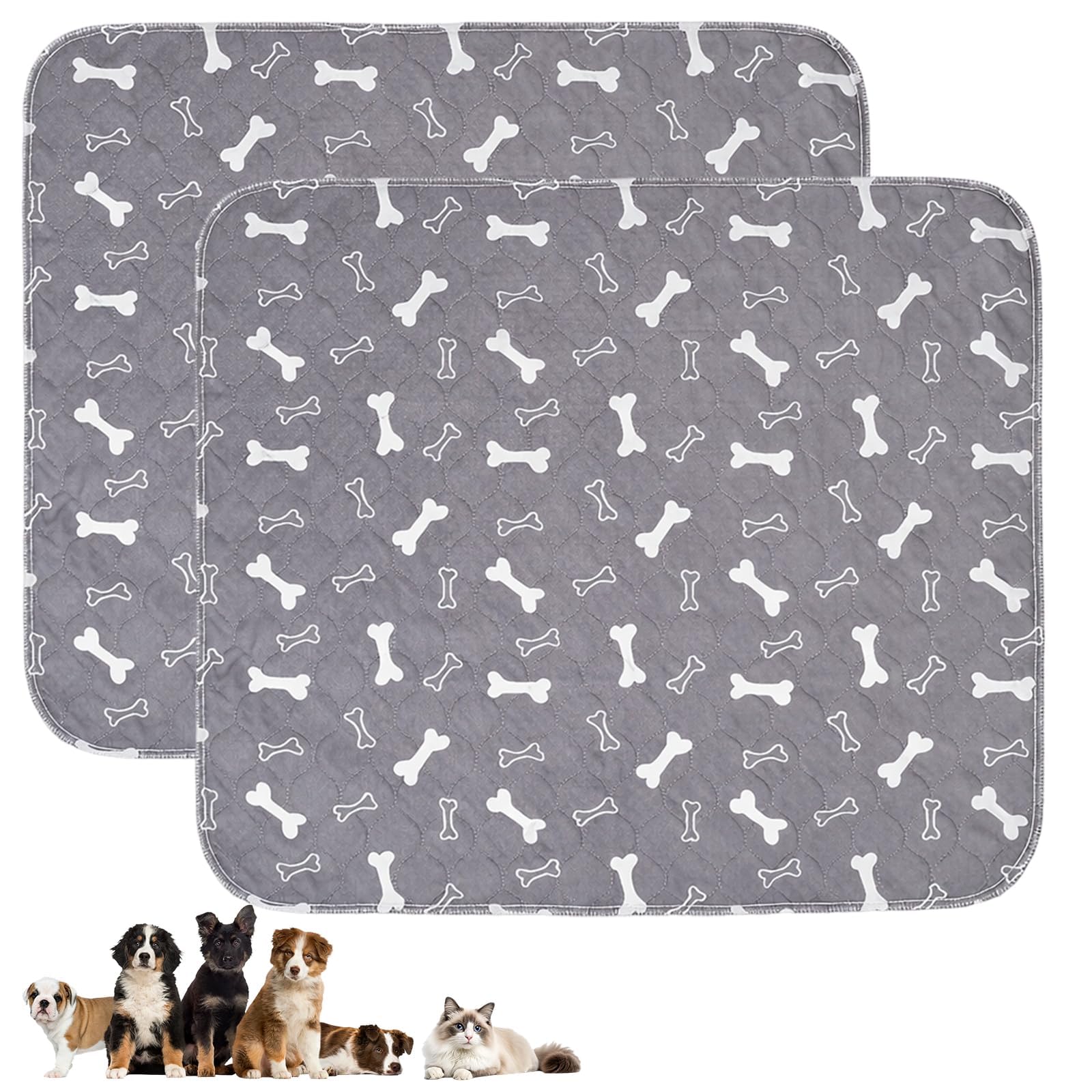 2PCS Reusable Puppy Pads, Puppy Training Pads, Leak & Odor Proof Washable Potty Pads, Waterproof Dog Mat for or Cats, Non Slip, Potty Training for Home & Travel (Gray)