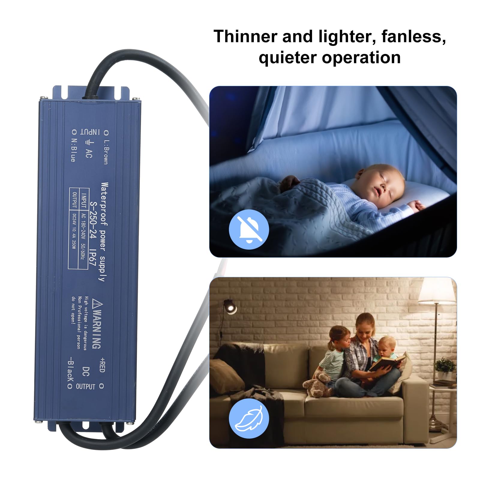 Conductor LED de 120W, Fuente de Alimentación Transformador Voltaje Constante IP67 IP67 para Luz LED, Letrero la Caja Luz Al Aire Libre con Conector para Tiras (250W)