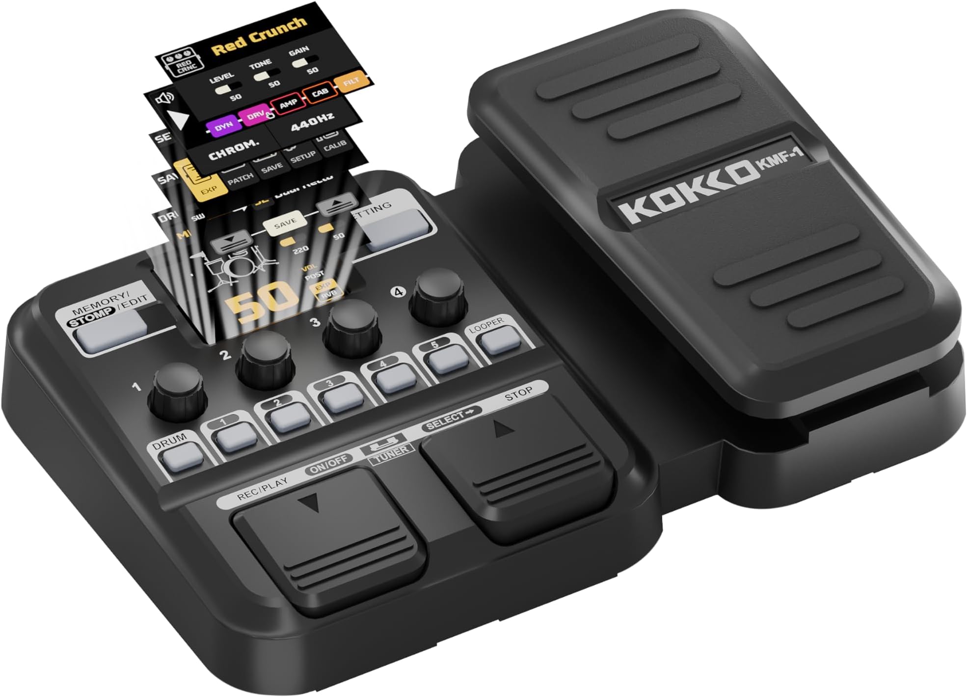 AZORKOKKO KMF-1 Guitar Multi-Effects Pedal with Expression Pedal, with 59 Presets, 59 Effects,With Drum Machine, Recorder, and Effects Processor, Tuner,Headphone Out