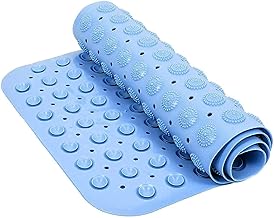 NSXEEN Large Size Premium PVC Silicone Shower Bath Mat Anti Slip Bathtub Bathroom Met with Suction Cup, Drain Hole & Antiskid Non-Slippery Rubber Floormat for Toilet Kitchen (Sky Blue-76X44.5 CM)