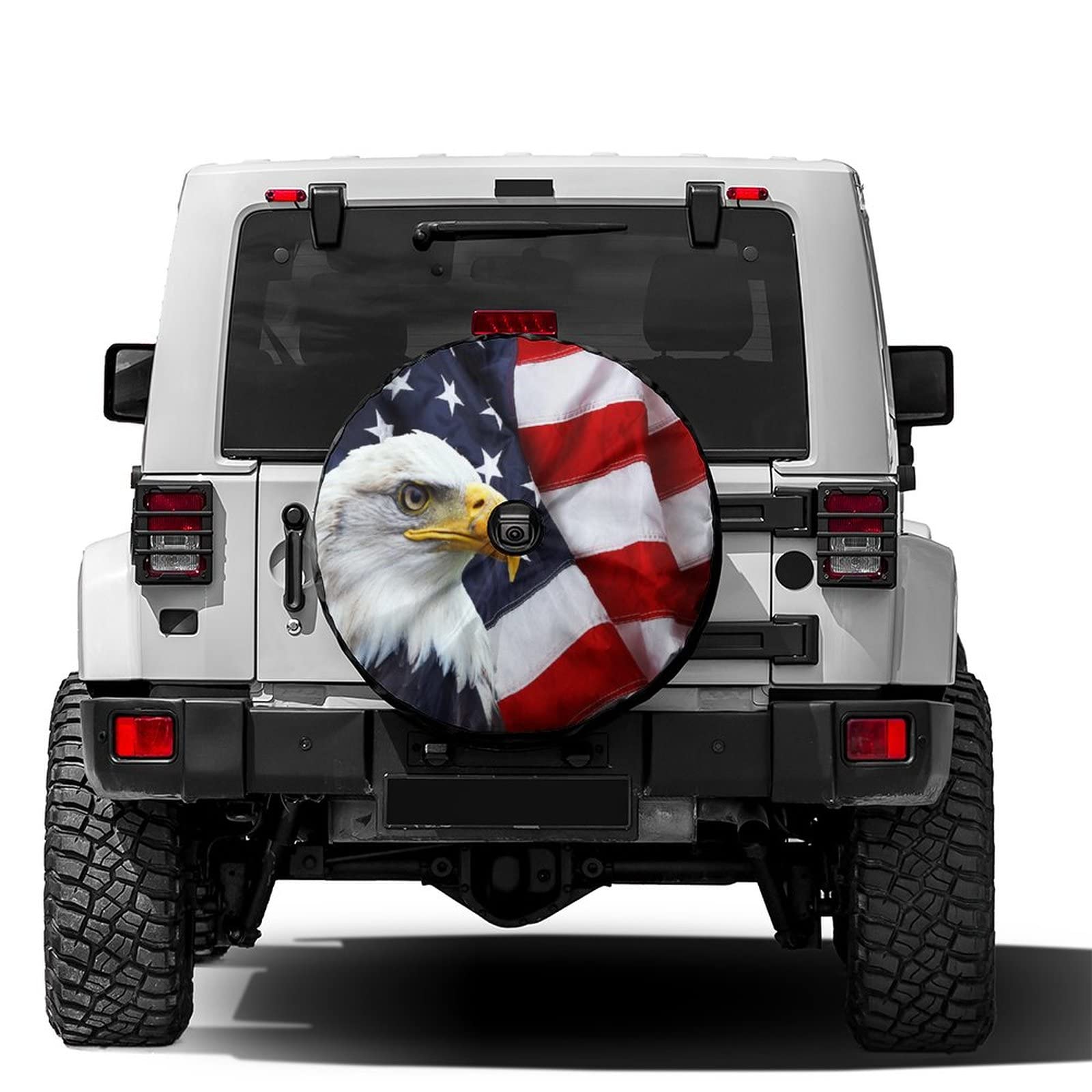 Foruidea American Flag Eagle Spare Tire Cover with Backup Camera Hole Wheel Tire Cover Fit Trailer, RV, SUV and Many Vehicle 17inch