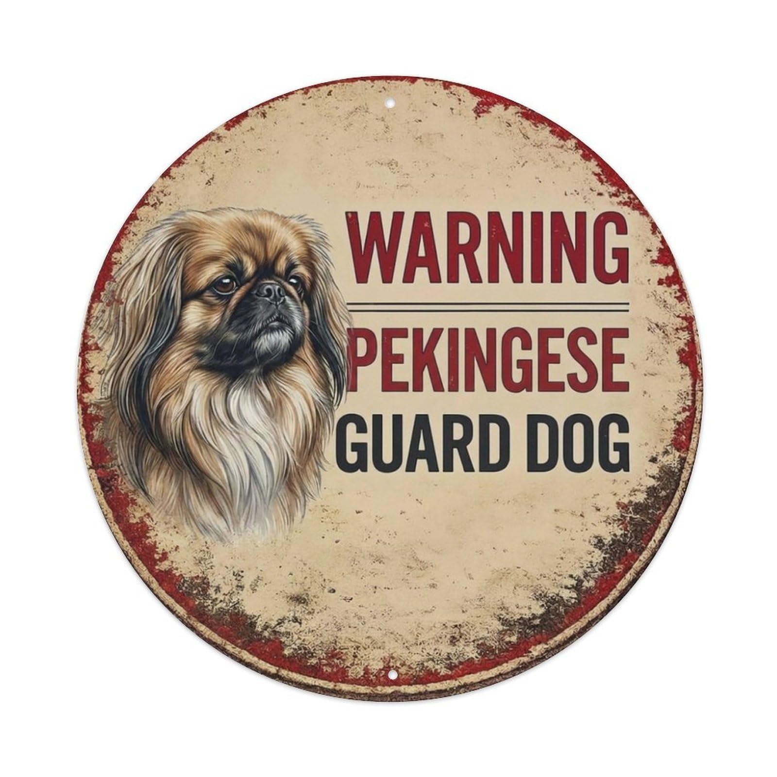 Metal Tin Sign Vintage Warning Pekingese