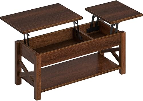 Rolanstar Mesa auxiliar de 47.2 pulgadas, mesa de centro de 2 vías con compartimento oculto, mesa de centro elevable con estante abierto y soporte