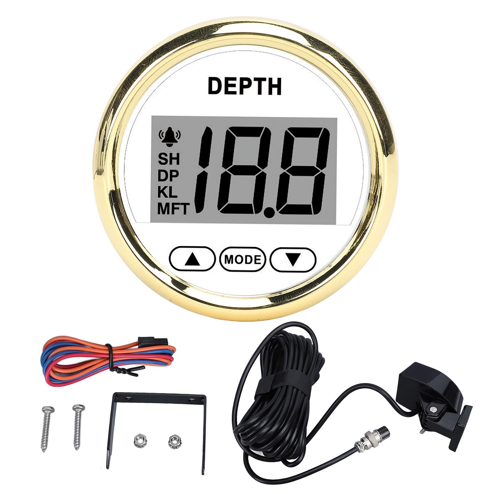 Allarme Profondimetro per Barche Display Digitale LCD 52mm Impermeabile 328,08 Piedi Indicazione di profondità Yacht Pescherecci