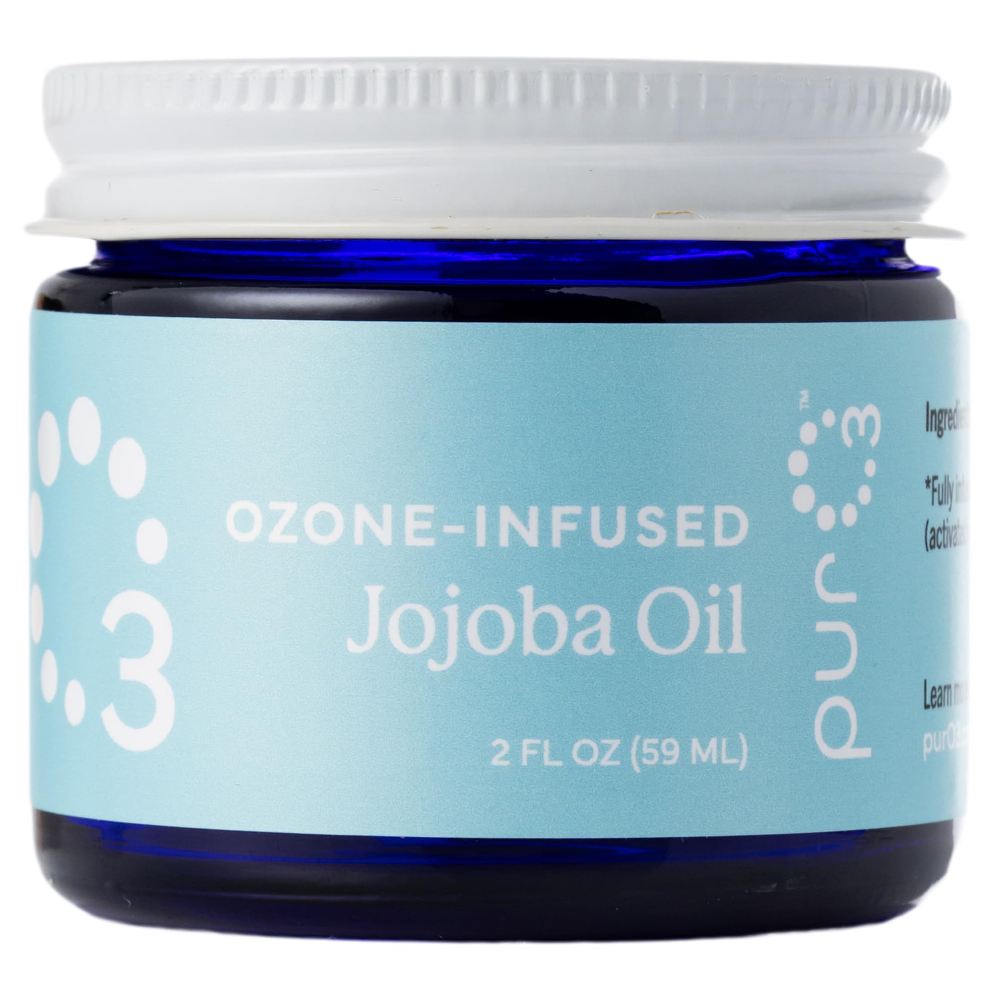 PurO3 Ozonated Jojoba Oil – Pure, Natural, Organic Skincare for Face & Body – Oxygenated Healing Lotion, Moisturizer & Beauty Cream in a Glass Jar – O3 Therapy Salve, 2 oz