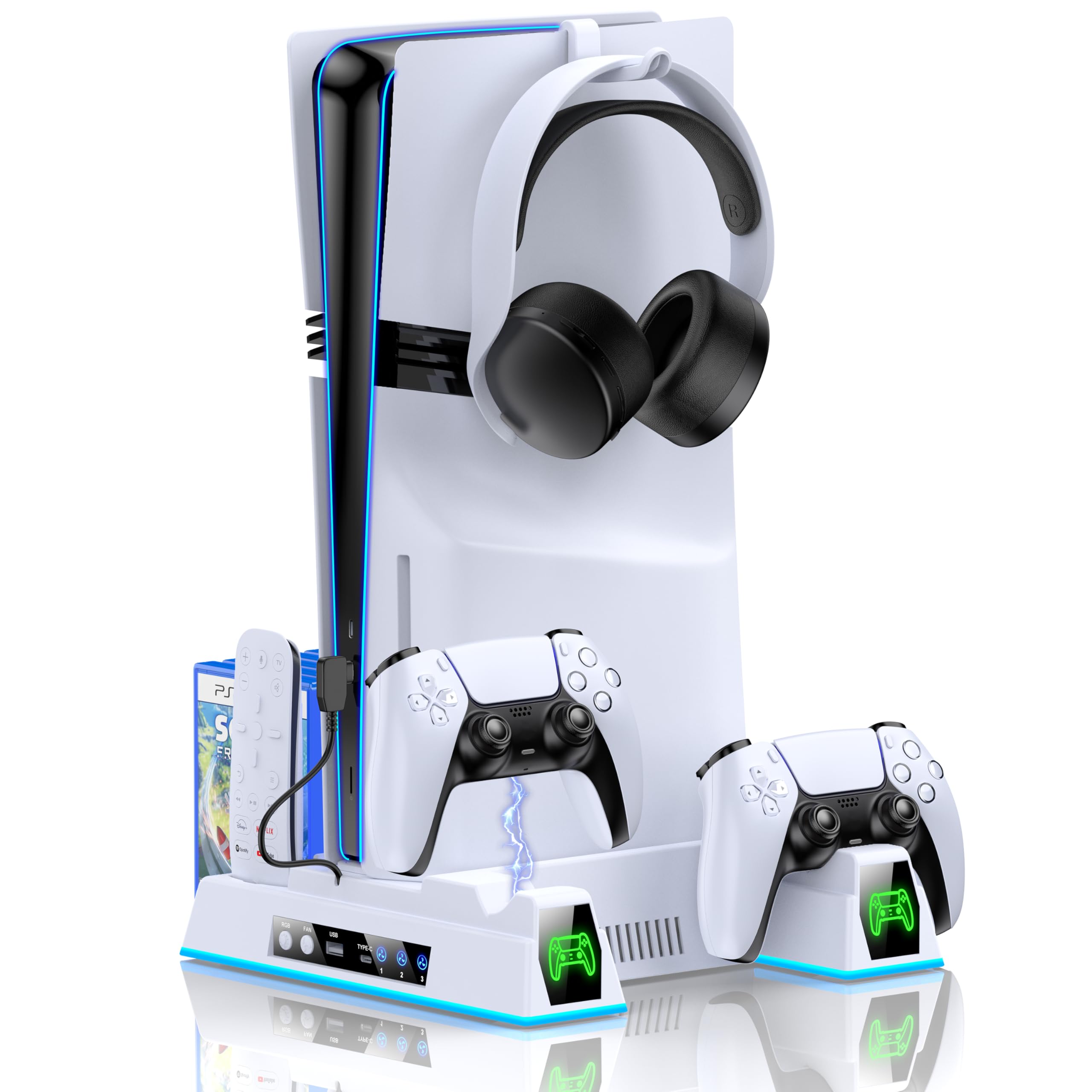 HELLCOOL PS5 Slim Ständer mit PS5 Lüfter, PS5 Slim Standfuß für Alle PS5 Slim/PS5 Disc/Digital