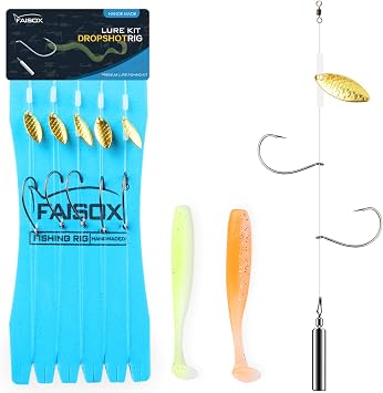Drop Shot Rigs Kit for Bass Fishing Weights and Hooks with Box and Soft Lures