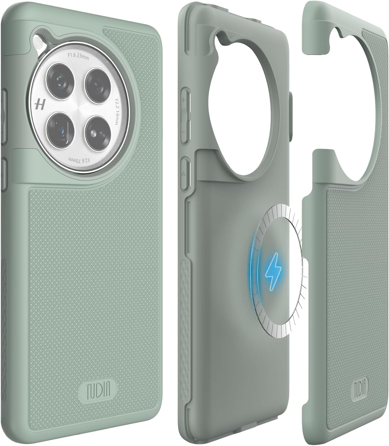 TUDIA DualShield Grip Designed for OnePlus 12 Case 5G (2024), [MergeGrip] Military Grade Dual Layer Shockproof Slim Tough Heavy Duty Protective Phone Case (Green Lily, Magsafe Compatible)
