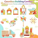 FCSONU Blocs de construction en bois pour les jeunes enfants 1-3, 100 Ensemble de blocs de bois de Pcs - Tri & Jouets avec rangement et luge, Jouets Montessori 2+, Noël 1st Cadeaux d'anniversaire pour les filles Garçons Bébé