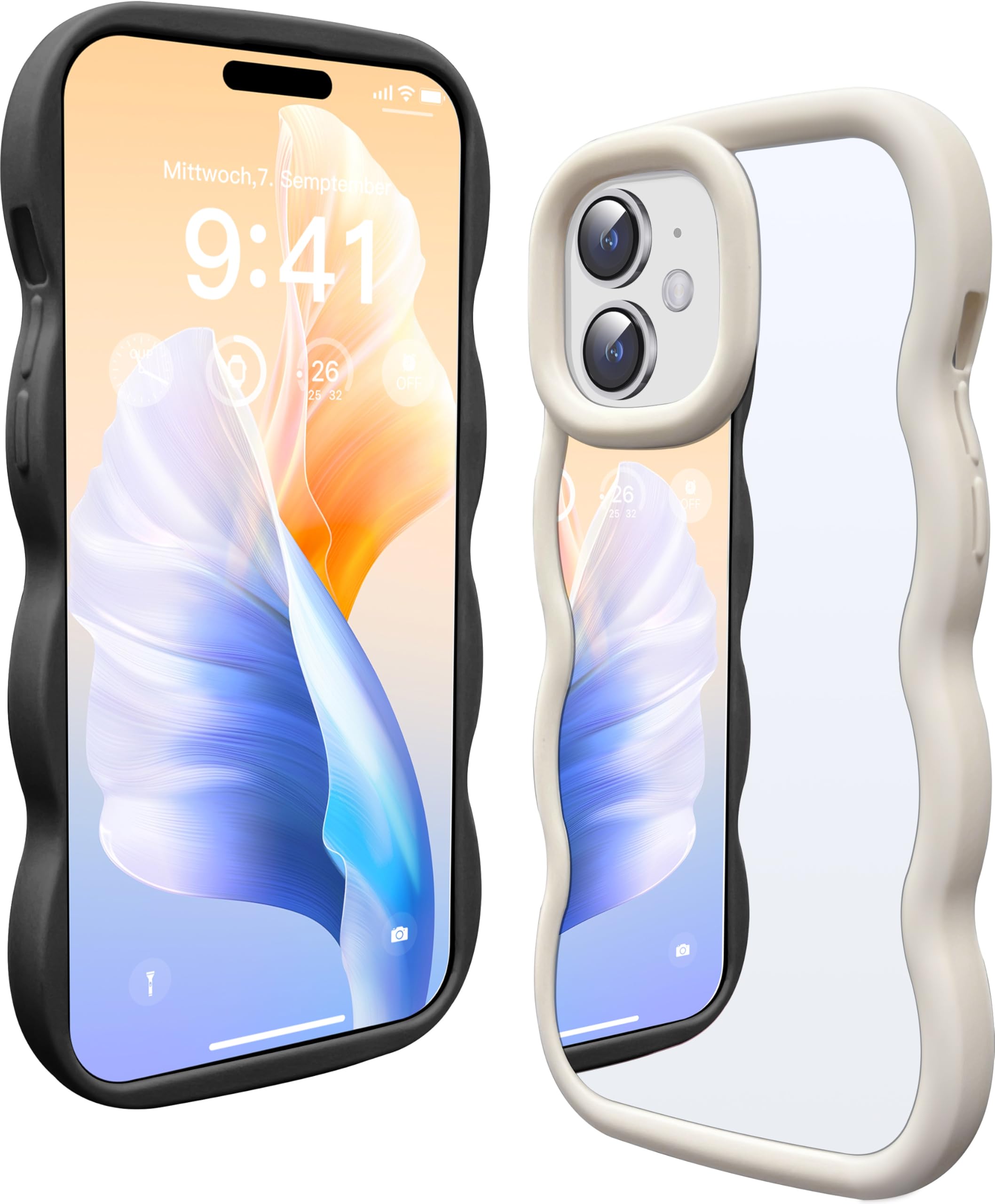 2 Pack Mirror Case for iPhone 11, with Curly Wave Frame Phone Cover Shockproof Protective Cover for iPhone 11 Women Girl Makeup, Black