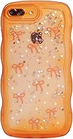 Vista 11 de Qokey para iPhone 14 Plus Funda de 6.7" con diseño de borde ondulado rizado, transparente, con purpurina, brillo, estrellas, brillante, lindo