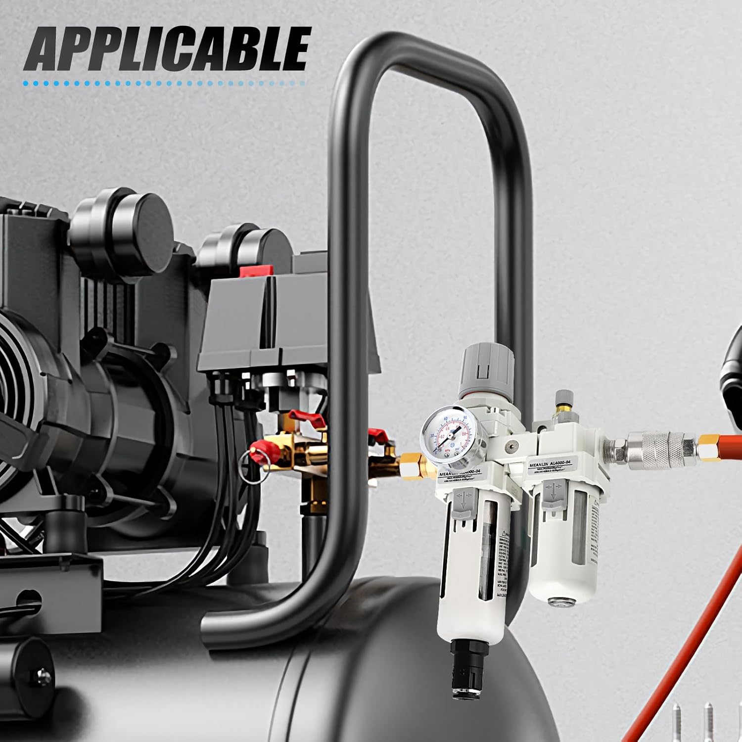 Air Compressor Moisture Filter, AC4010-04D Auto Drain Air Line Filter, 1/2" NPT Inlet with 150 PSI Gauge and Valve Shut Off Switch for Spray Paint Gun