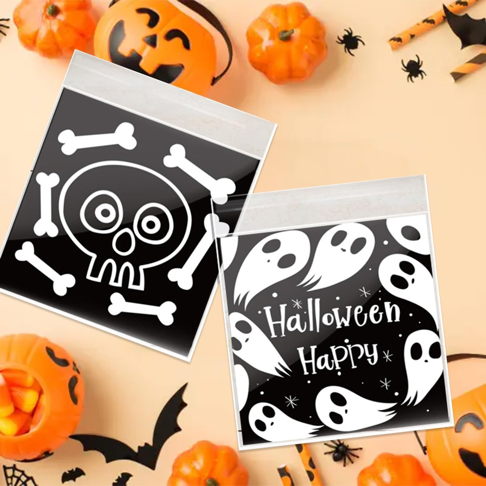 200 Bolsas De Dulces De Halloween Autoadhesivas - Celofán OPP, 4 Estilos, 10x13 Cm, Para Truco O Trato Y Fiestas