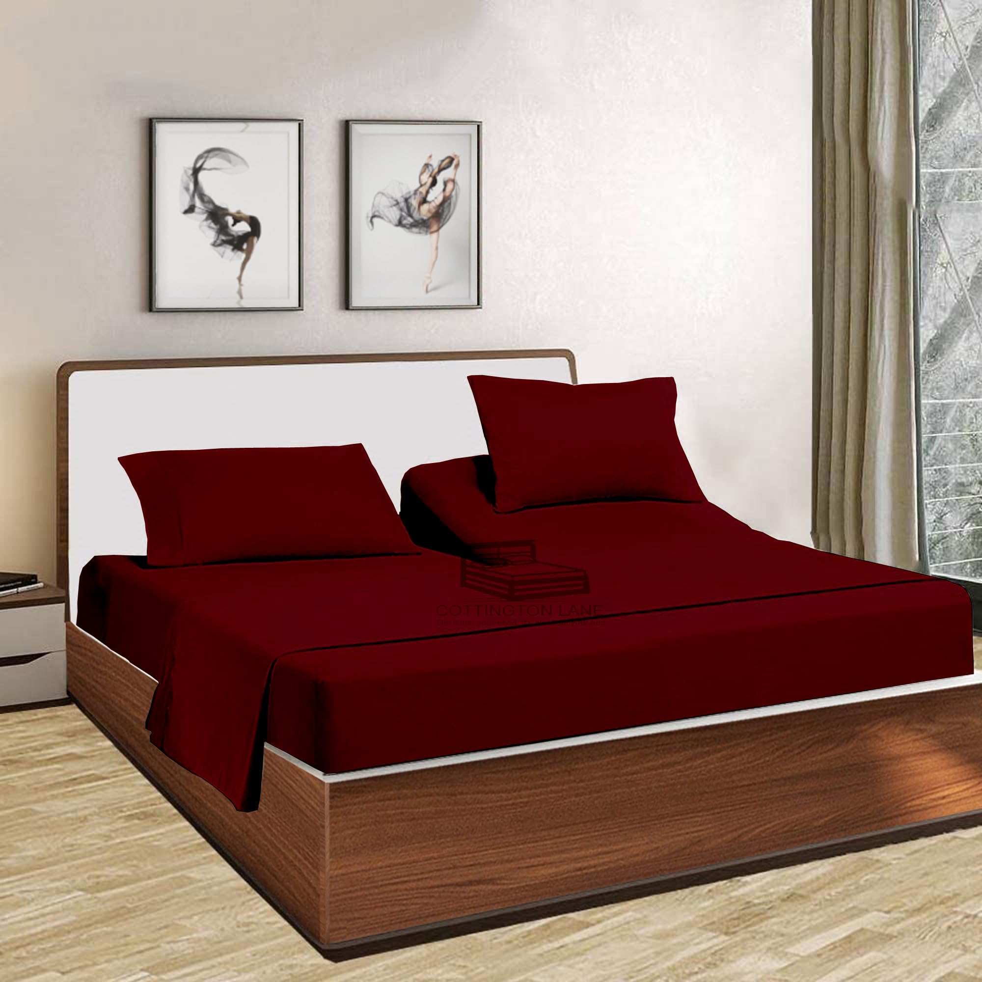 Split Head Flex King Sheets Sets for Adjustable Beds-Split Head Bed Sheet Set King-Split Down 34 inches from The top-100% Cotton Sheets 600 TC Split Head Sheets -Burgundy Solid Split Head Flex King