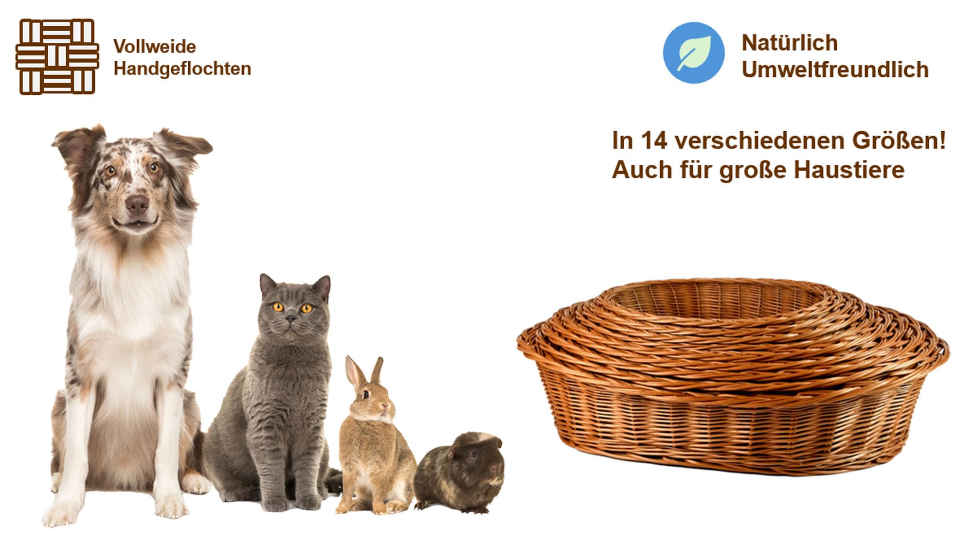 Katzenliege, Korb, Hundeliege, Katzenbett, Hundebett Haustier Sofa Liege Bett aus Weide K5-101 (BTH 63cm/46cm/19cm)