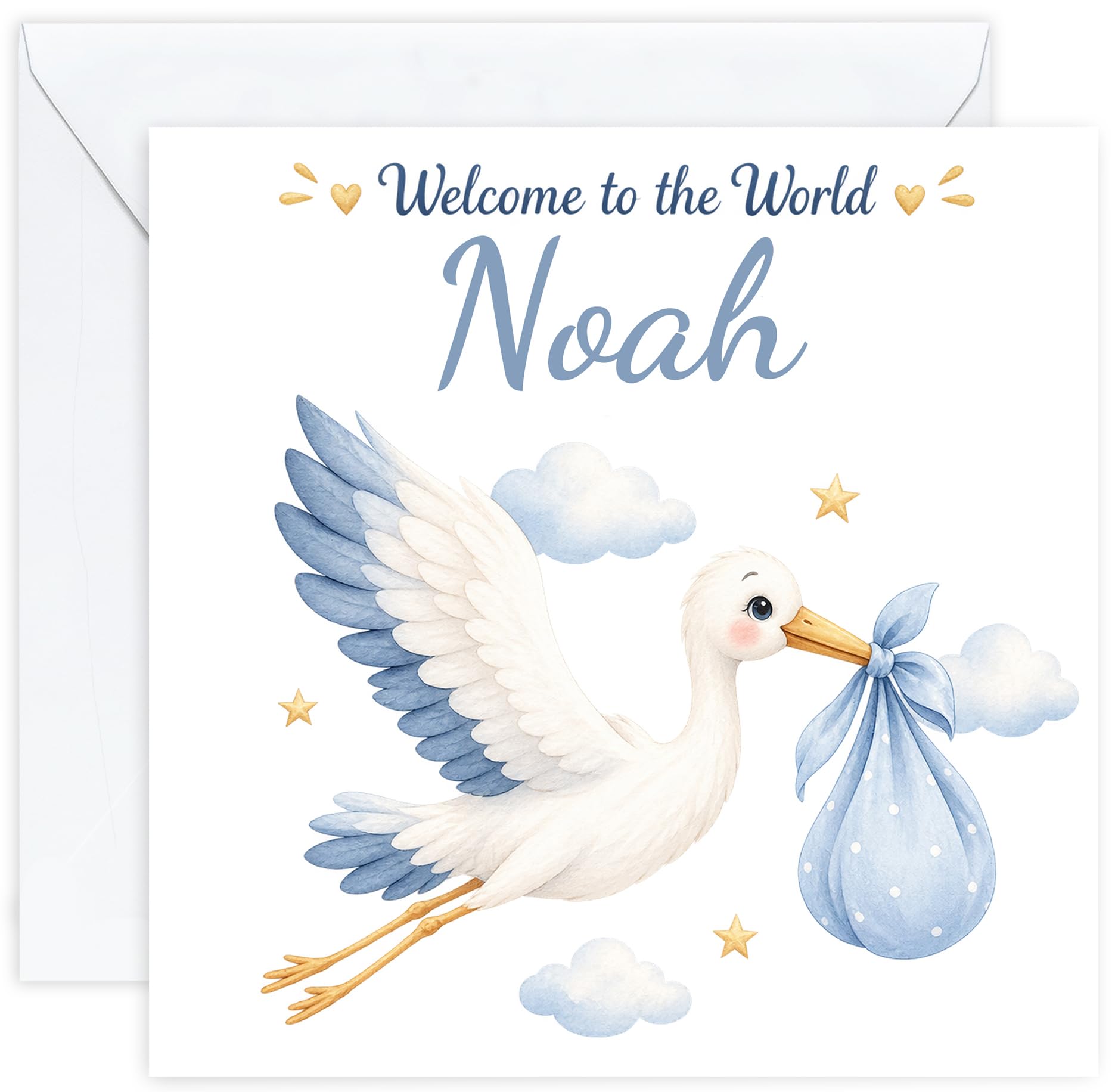 Personalised New Baby Boy Card with Name | Newborn Baby Boy Card | Congratulations on Your New Baby Card | Welcome to the World Card | Son Grandson Nephew Godson (Design 04)