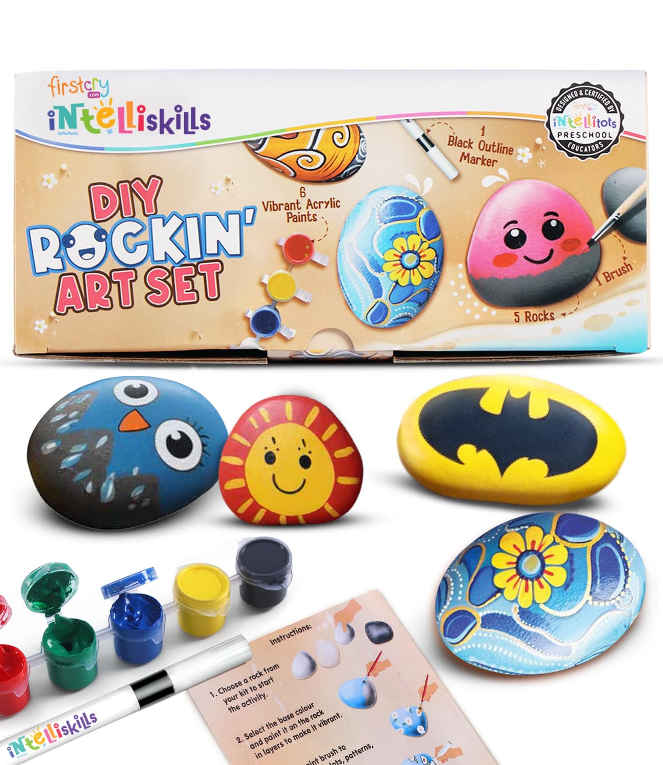 Intelliskills DIY Rockin' Art Set for Kids 6+ Years– 5 Rocks,1 Marker & Brush, Paint kit, Rock Art & Craft Painting Kit, Creative Activity Kit,Boosts Focus & Hand Control, Birthday Gift, BIS Certified-image-30