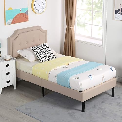Miniatura 43 de VECELO Base de cama de tamaño matrimonial con plataforma tapizada de terciopelo de alta calidad con cabecera ajustable en altura / base de colchón,