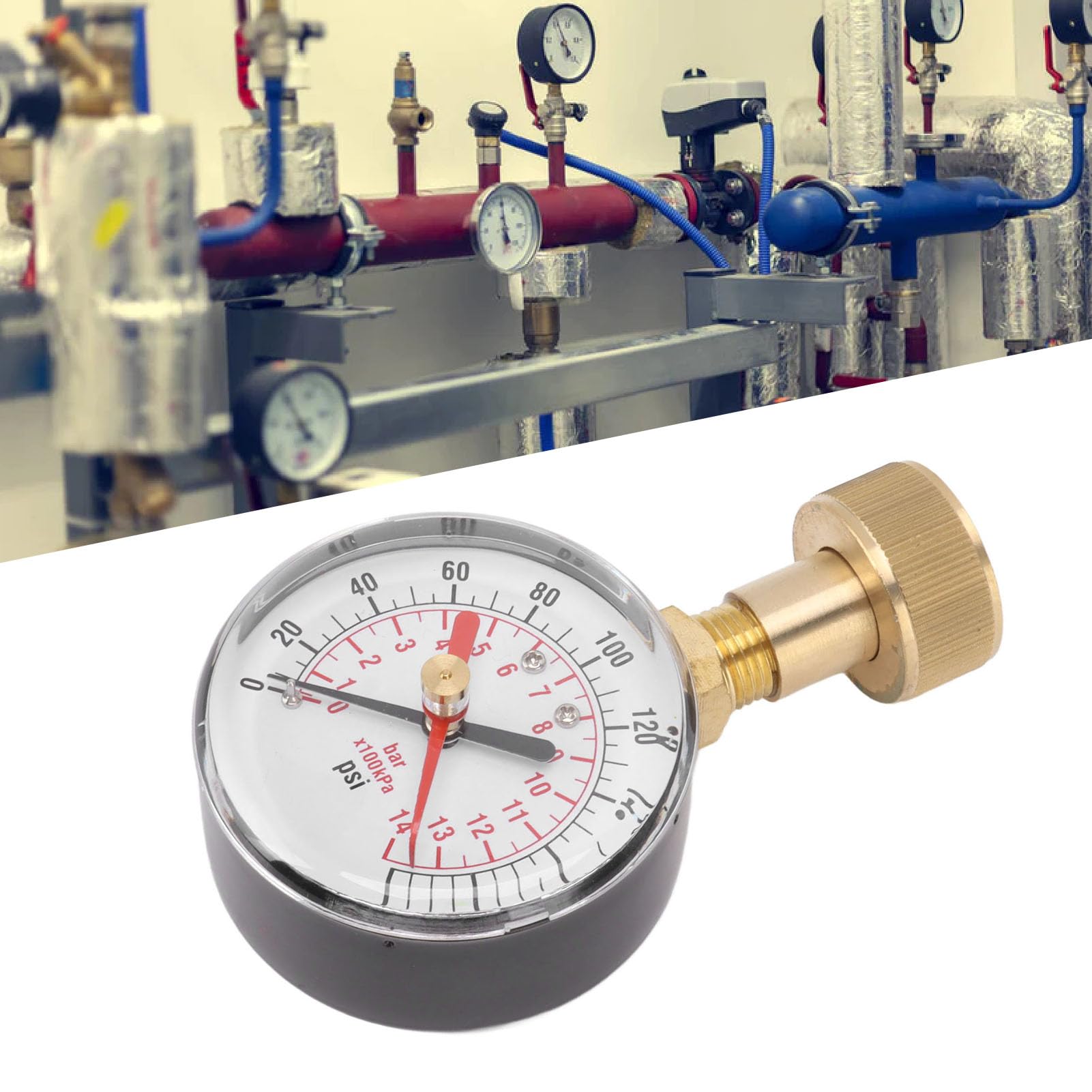 Manometro per pressione dell'acqua, filettatura femmina da 3/4 di pollice, manometro per prova di pressione dell'acqua, intervallo da 0 a 200 psi e da 0 a 14 bar, preciso e sensibile, scala chiara p