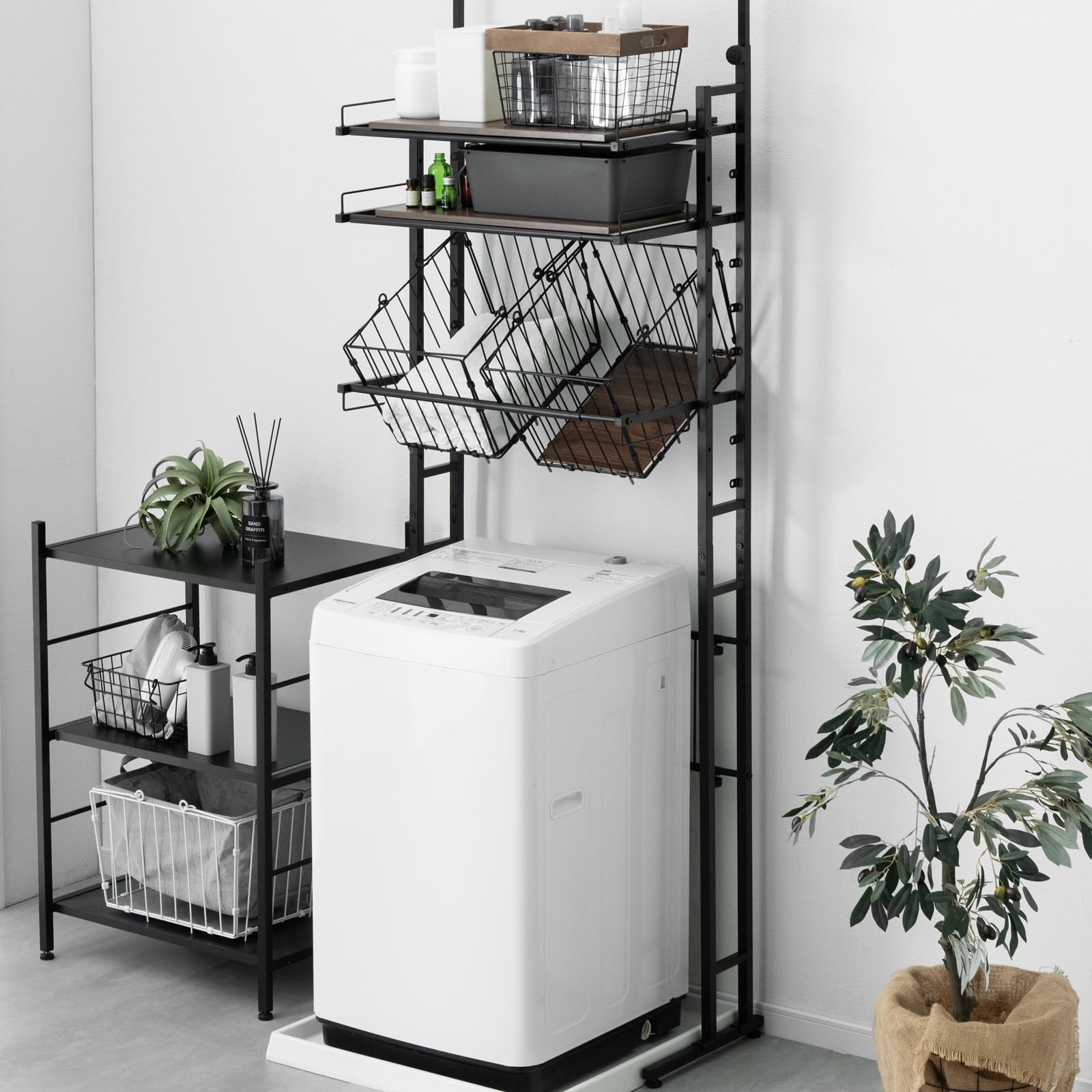 Amazon｜タンスのゲン ランドリーラック 幅64～94cm 突っ張り式 洗濯機 