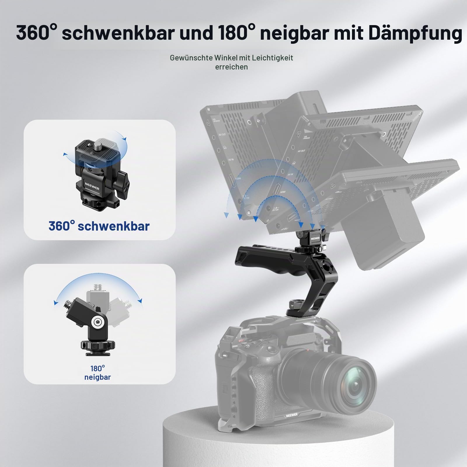 NEEWER Universal Kamera Käfig Cage mit oberem Griff, Zubehör Monitor Halterung, Arca Typ Kamera Gimbal Stabilisator Video Rig, Zwei Handgriffe und 3/8 kompatibel mit SmallRig CA016T+MA006