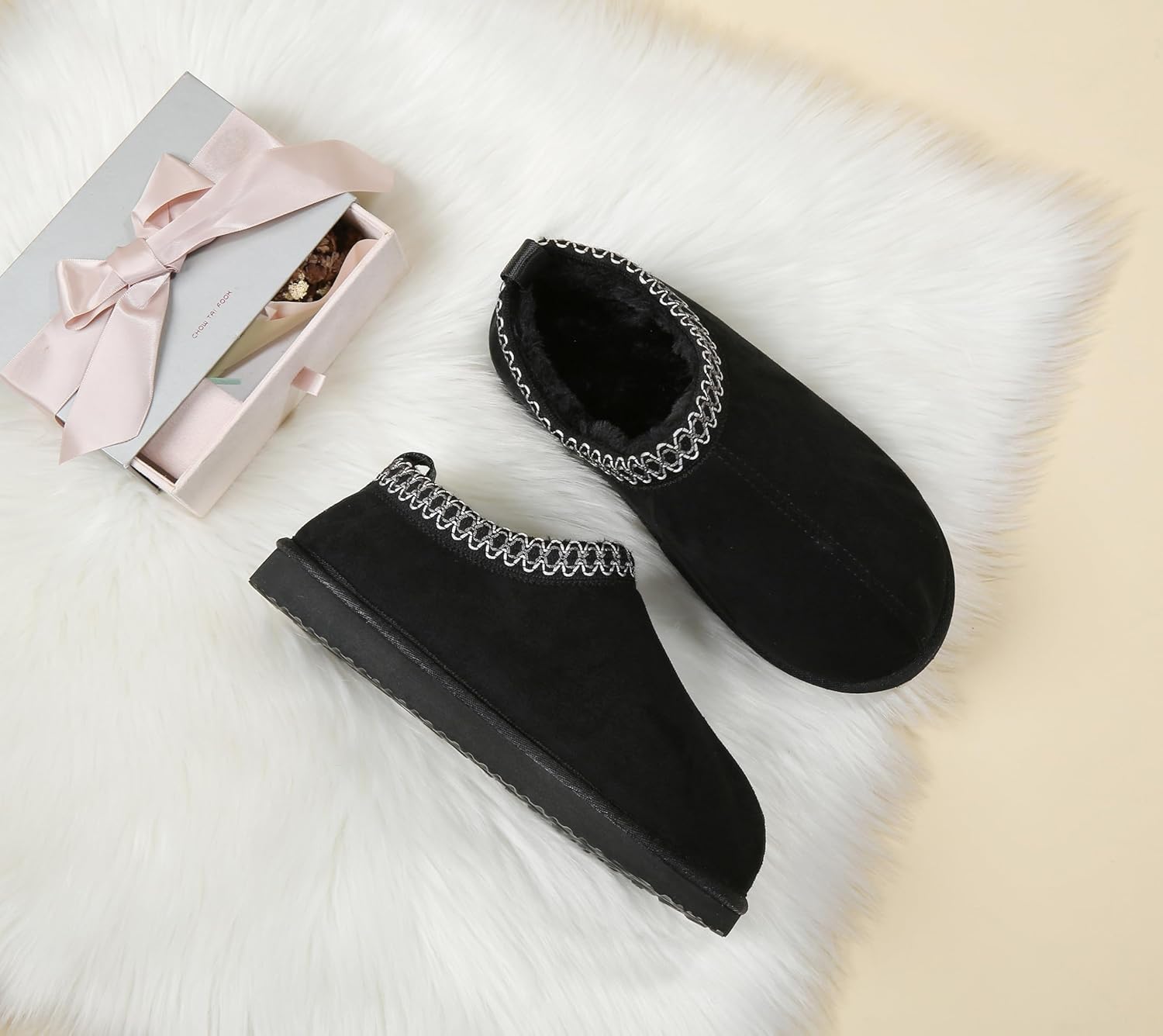 SMajong Women's Slippers Mens Platform Mini Boots Fuzzy House Slipper Fur Fleece Winter Home Shoes Indoor and Outdoor - Image 3