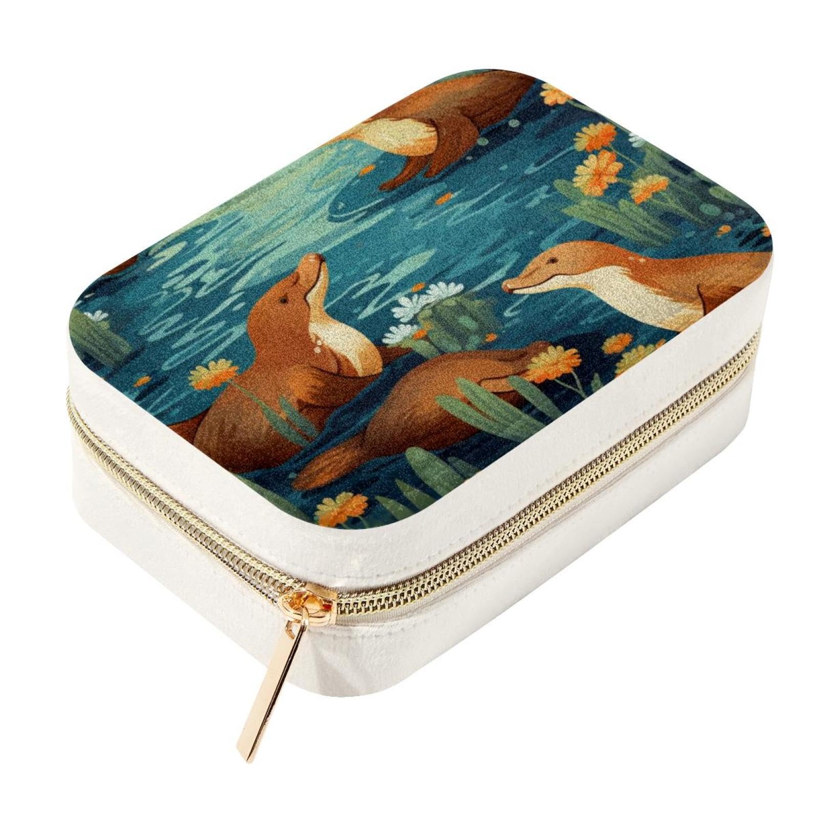 Boîte à bijoux ornithorynque en velours | Organiseur double couche voyage