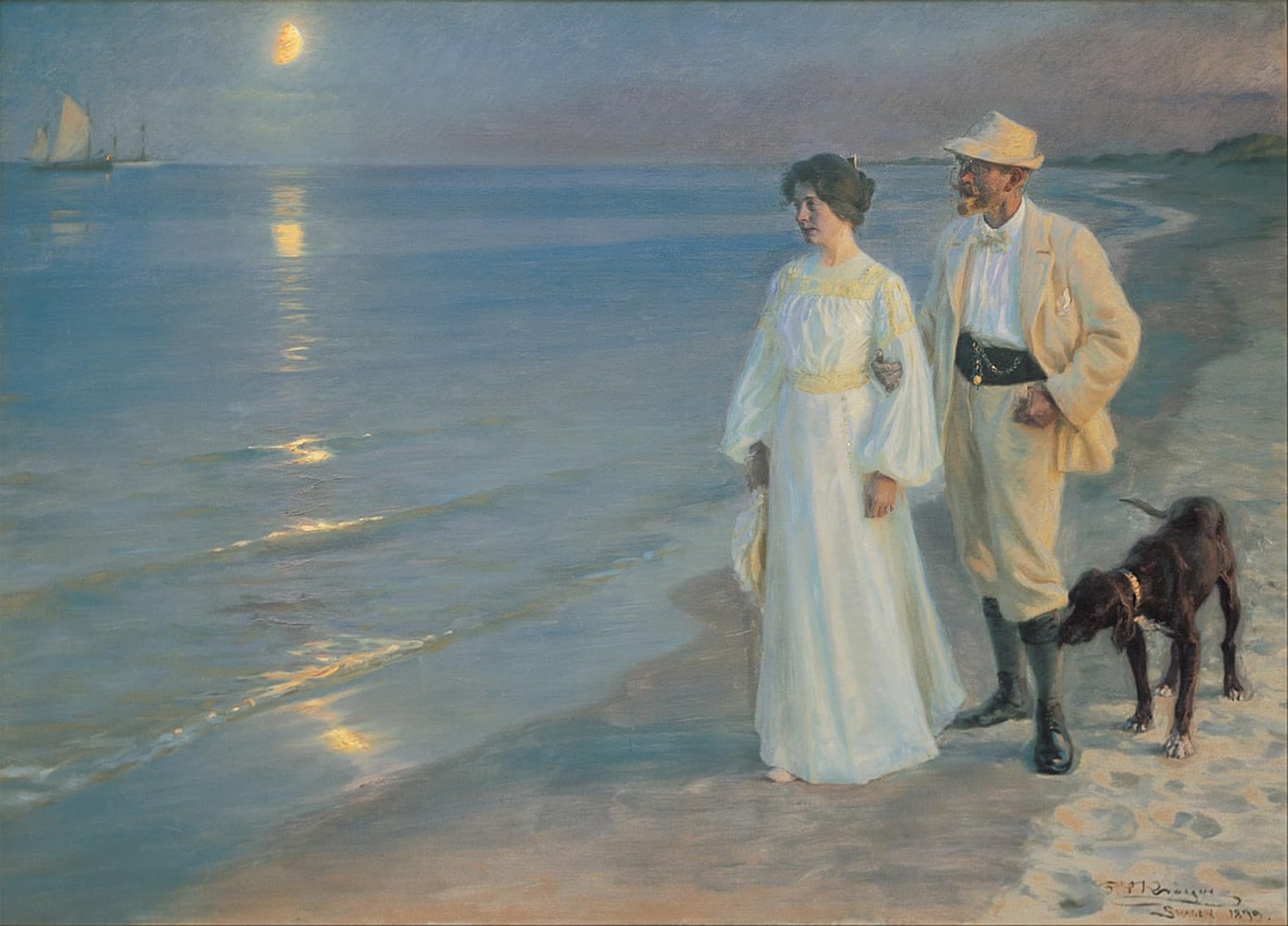 Posteriik No Frame Vintage Print Pop Art Landscape Artwork Summer Evening On The Beach At The Painter And His Wife By Peder Severin Krøyer Art Prints For Office Home Decor 60X90cm