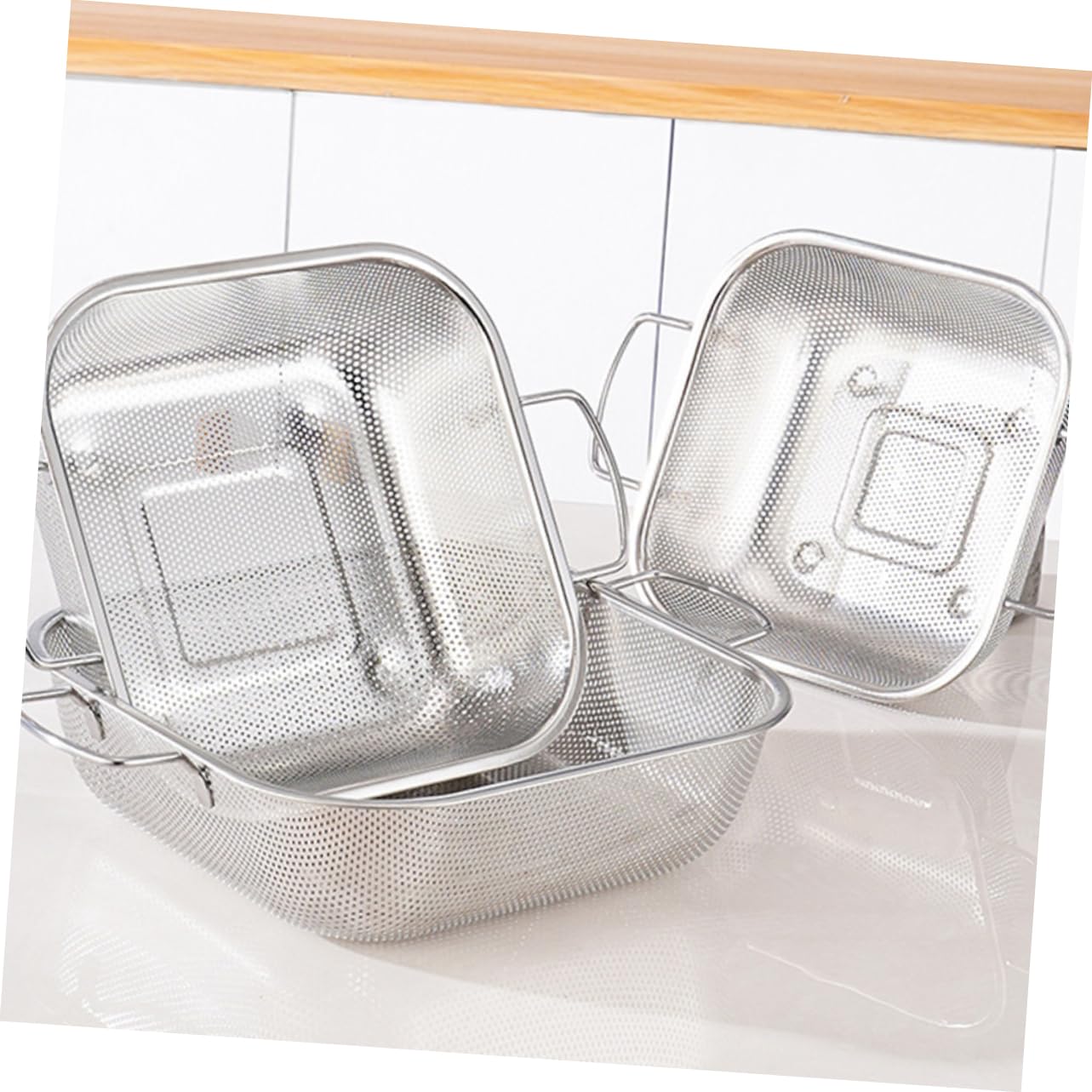 Colador Cuadrado de Acero Inoxidable con Doble Asa 1 Pieza | Plata, Vertido y Drenaje para Alimentos y Arroz, Diseño Simple y Práctico