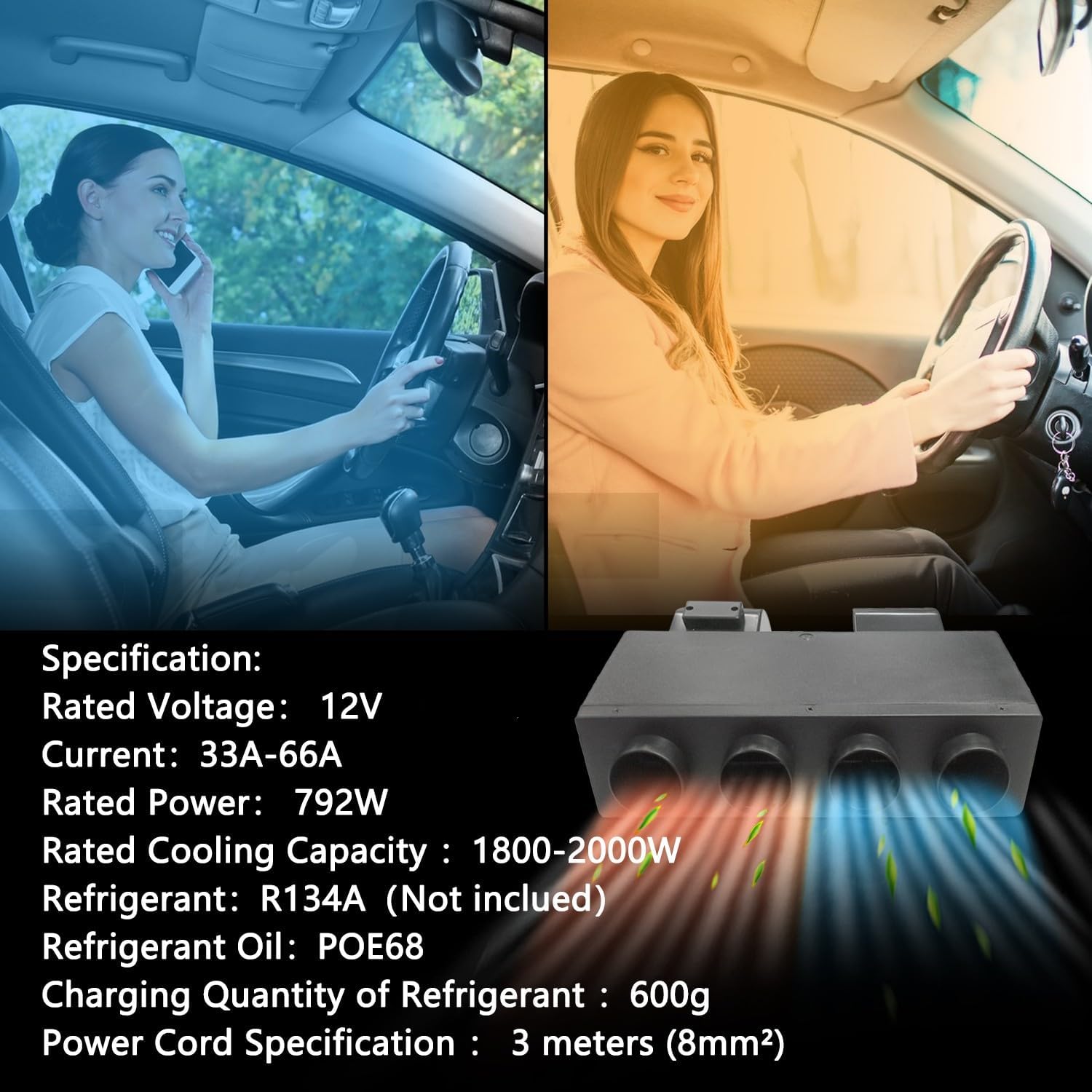 12 V 10000BTU klimatyzator pod deską rozdzielczą z funkcjami chłodzenia i ogrzewania, energooszczędny i uniwersalnie dopasowany, szybkie chłodzenie do samochodów ciężarowych Classic Car RV Van