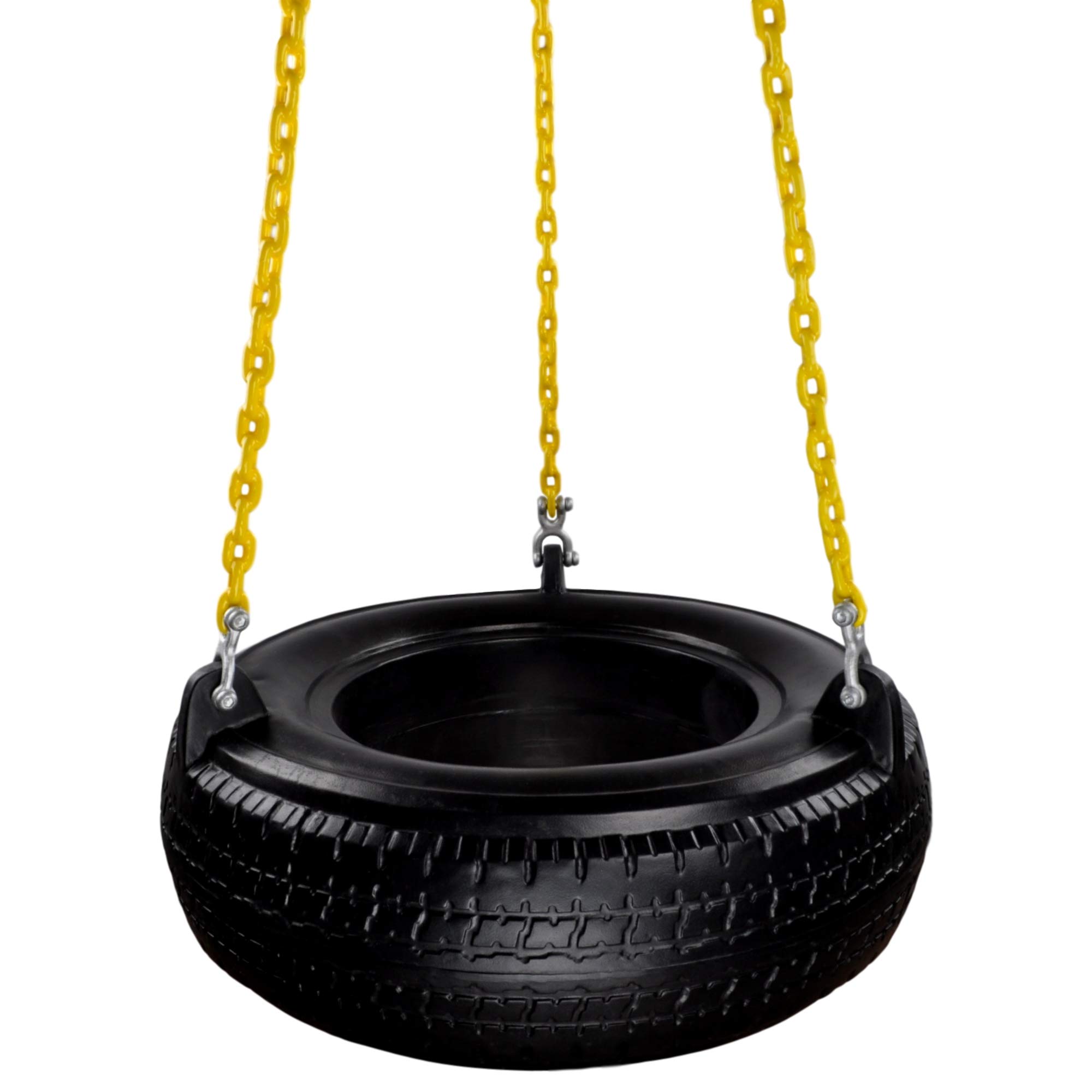 Swing Set Stuff Inc. Plastic Tire Swing with Coated Chain & SSS Logo Sticker Playground Tire Swing, Black/Yellow
