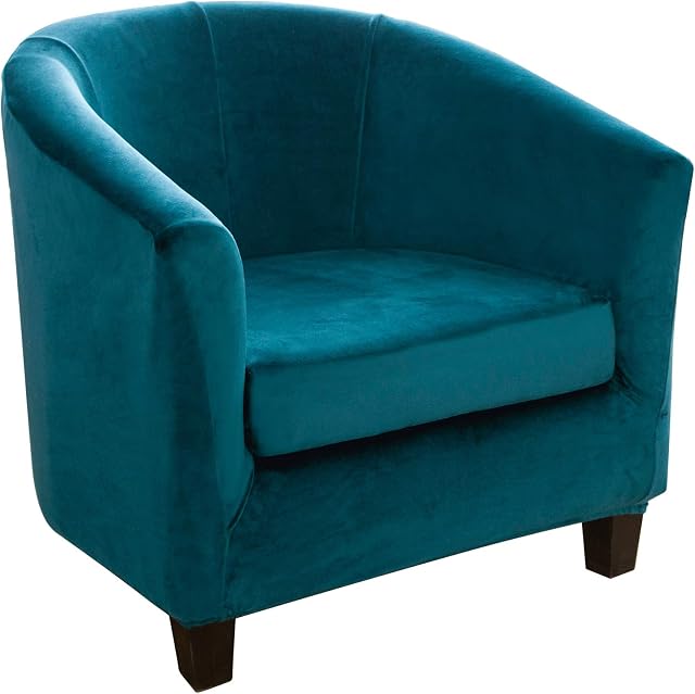 2 Pieces Tub Chair Covers, OKYUK Stretch Velvet Tub Chair Slipcover For Armchair Covers, Removable Washable Furniture Protector Sofa Couch Cover For Dining Living Room Reception - Emerald Green