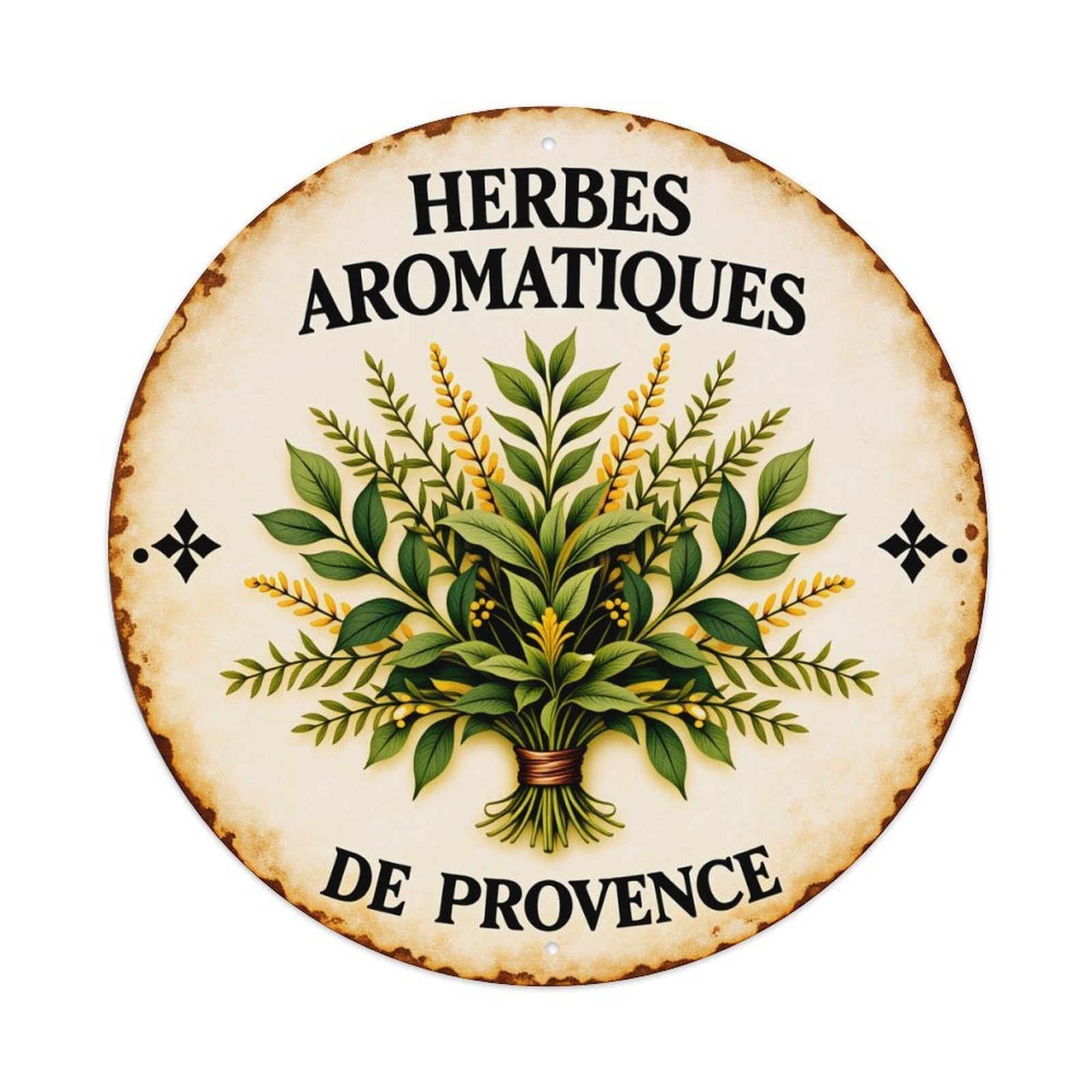 Lzwbntey Vintage Aromatic Herbs Of Provence Metal Tin Sign Retro Wall Decor For Home Bar Garage Cafe, Indoor & Outdoor Decorative，Circle Metal Poster, 8X8 Inch