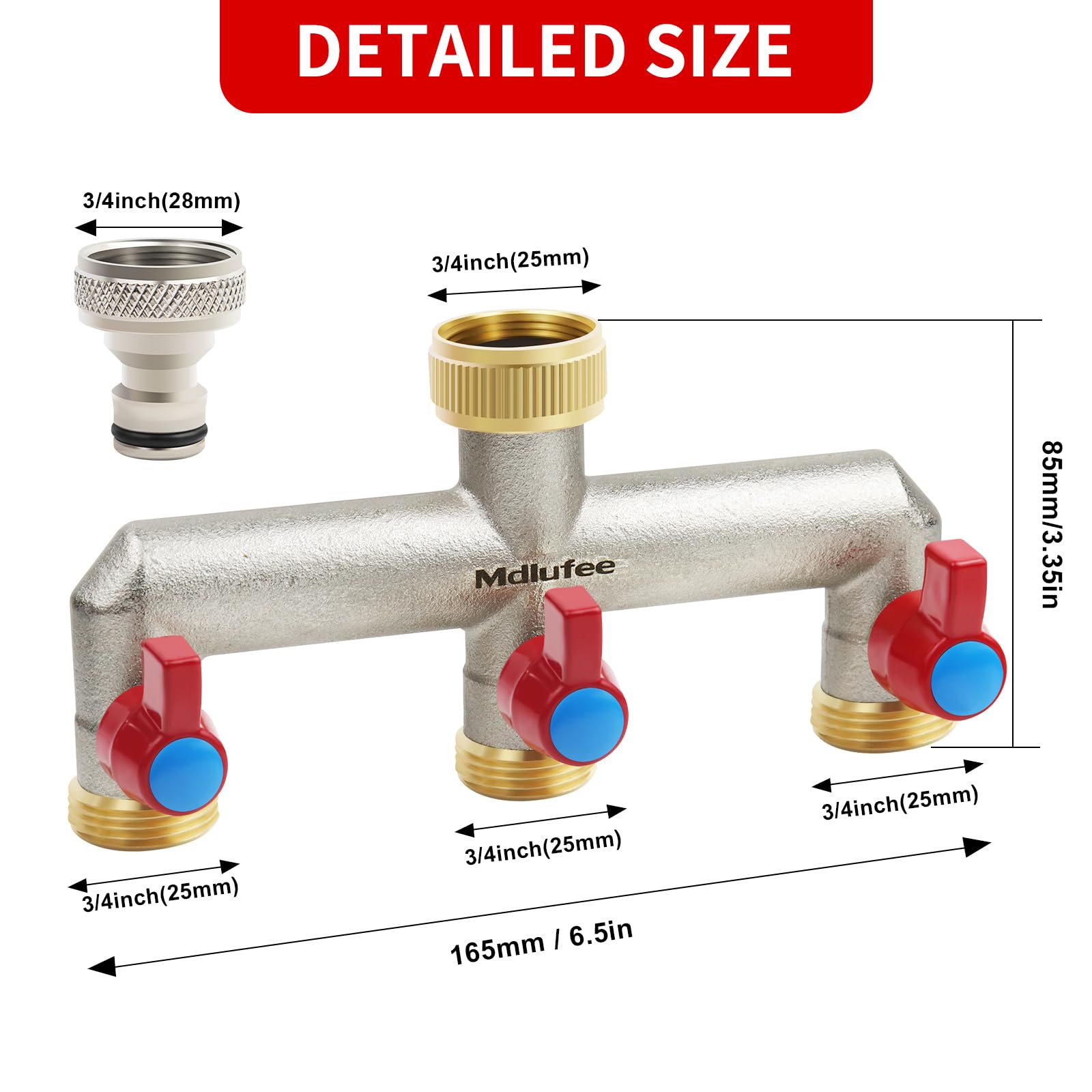 Mdlufee 3/4 Inch Brass Tap Splitter 3 Way Set,3 Quick Connector - Image 2