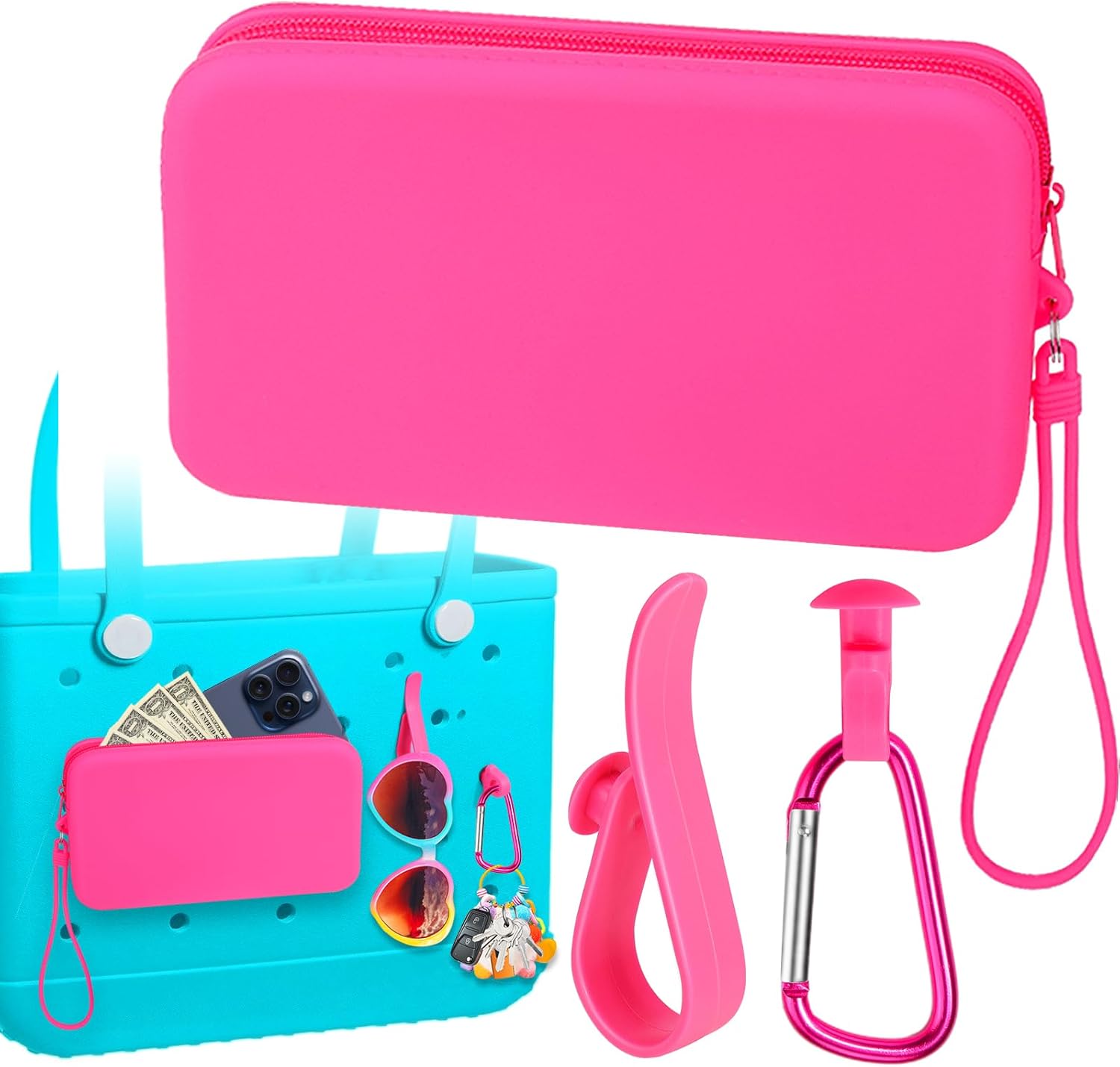 Mity rain Silicone Wallet for Bogg Bag Phone Holder, Accessories Set for Bogg Bag Contain 2PCS Key Holder and a Large Capacity Silicone Zipper Bag for Beach Bags Tote Bag Mity rain Silicone Wallet for Bogg Bag Phone Holder, Accessories Set for Bogg Bag Contain 2PCS Key Holder and a Large Capacity Silicone Zipper Bag for Beach Bags Tote Bag