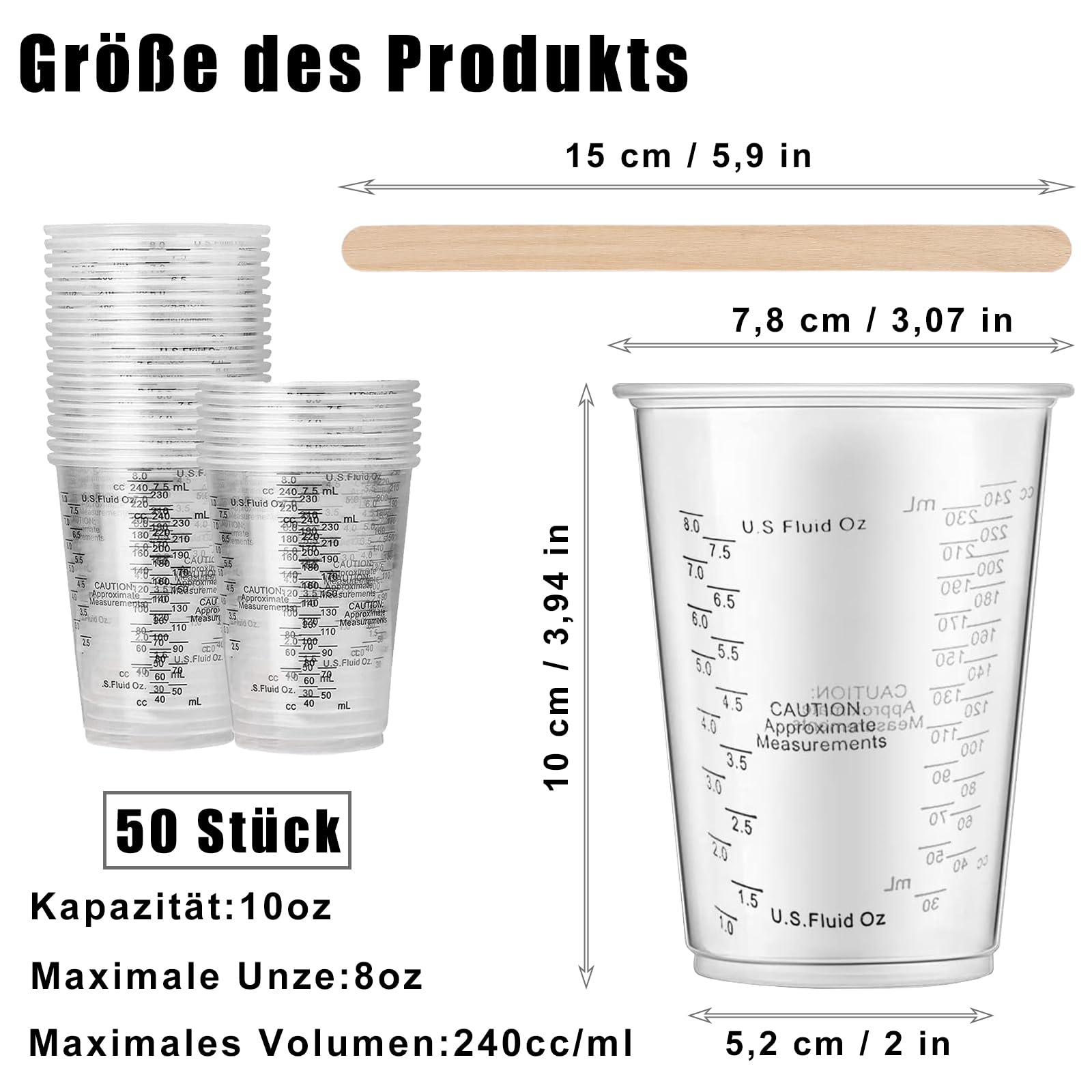 Messbecher Epoxidharz, 50 Stück Messbecher Klein, 240 ml Mischbecher Set, FarbMischbecher, Lackmischbecher, Für Flüssigkeiten, Farbe, Pigment