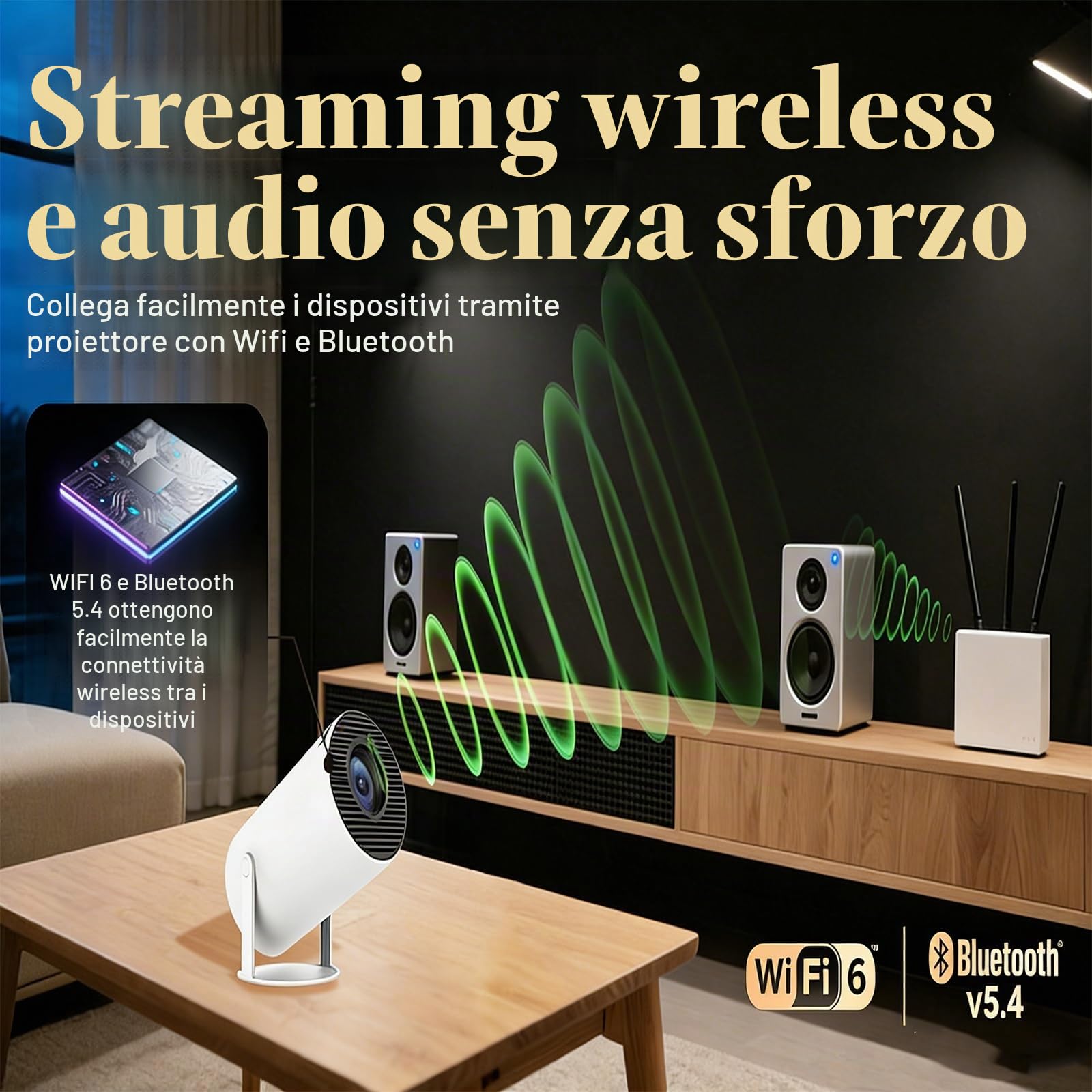Proiettore Smart Book 4K, proiettore artificiale fantasy con chiave di volta automatica e correzione ±15°, rotazione di 180° per una lettura confortevole e un'immersione in camera da letto