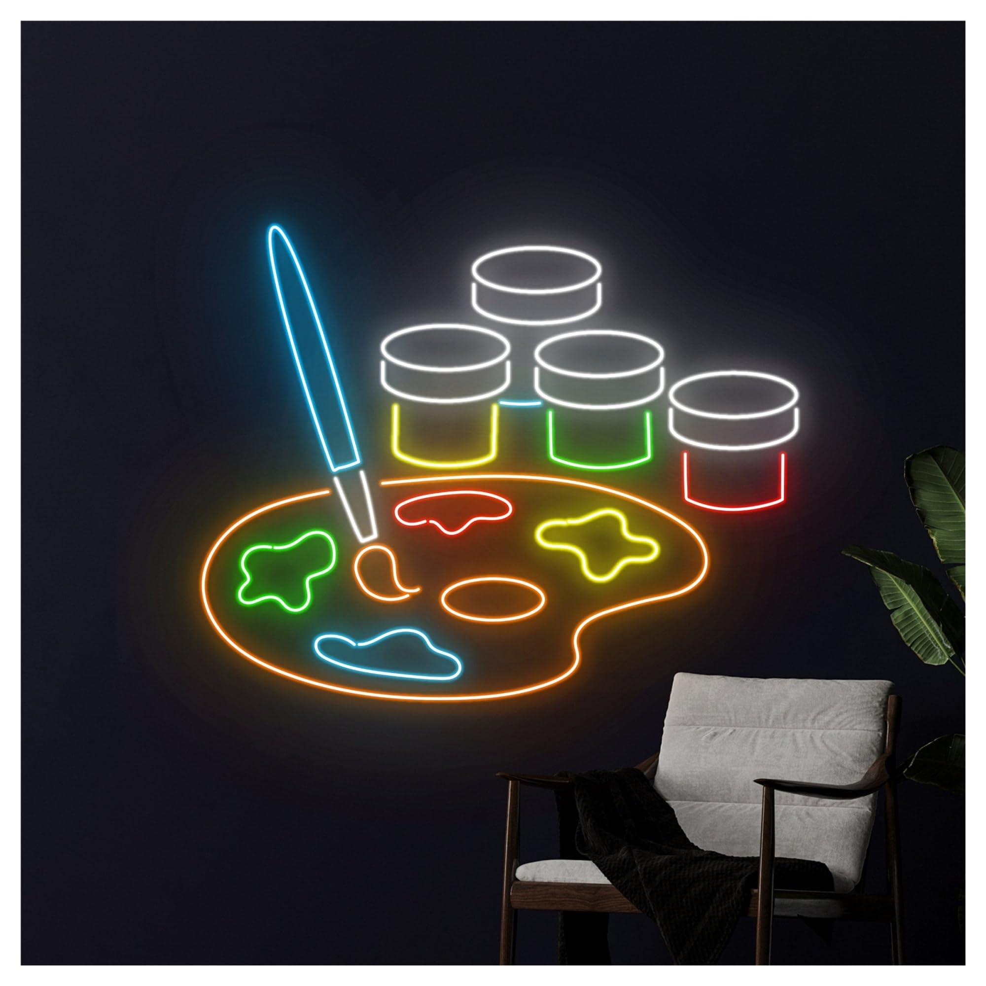 Decoración Lámparas Letrero De Neón Para Galería Arte, Paleta, Pincel, Estudio, Luz LED, Decoración Pared Para Habitación Pintor,entrada Comercial, 60cm