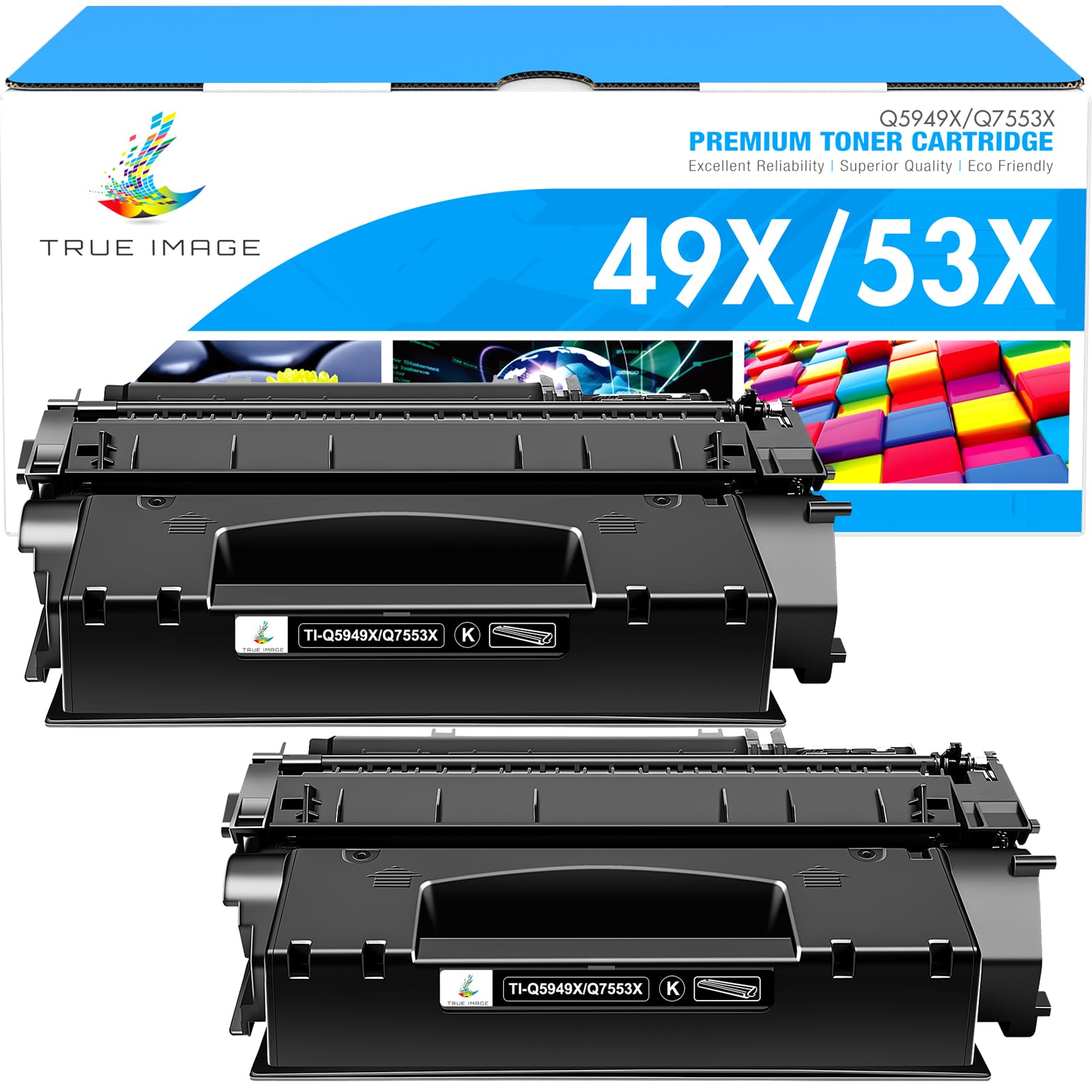 TRUE IMAGE49X Q5949X 1320 Toner Cartridge: Compatible Replacement for HP 49X Q5949X 49A Q5949A 53X Q7553X for HP 1320 1320n 1320tn P2015 P2015dn 1160 3390 3392 P2014 P2015d Printer Ink (Black, 2-Pack)