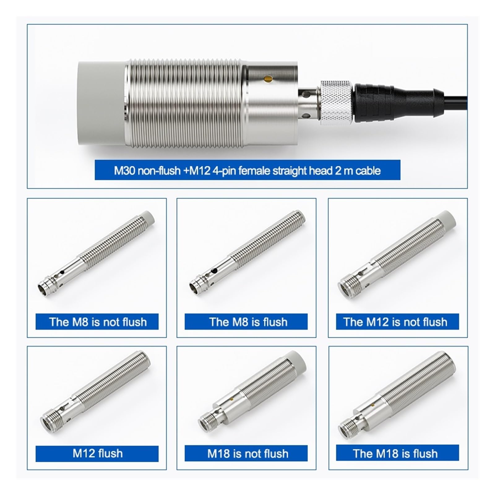 Conector metálico, interruptor de alta sensibilidad, sensor de proximidad capacitivo M30 | M30 flush NPN NO-Sn:10mm