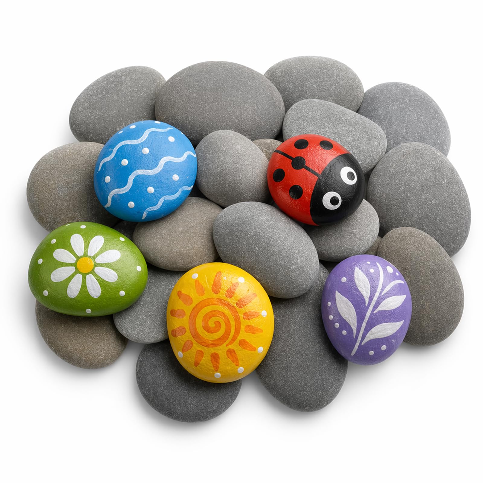 20Pcs Flat Natural Painting Pebbles, 3-5cm Smooth River Rocks, Multipurpose DIY Craft Decorative Stones for Garden Art Creation
