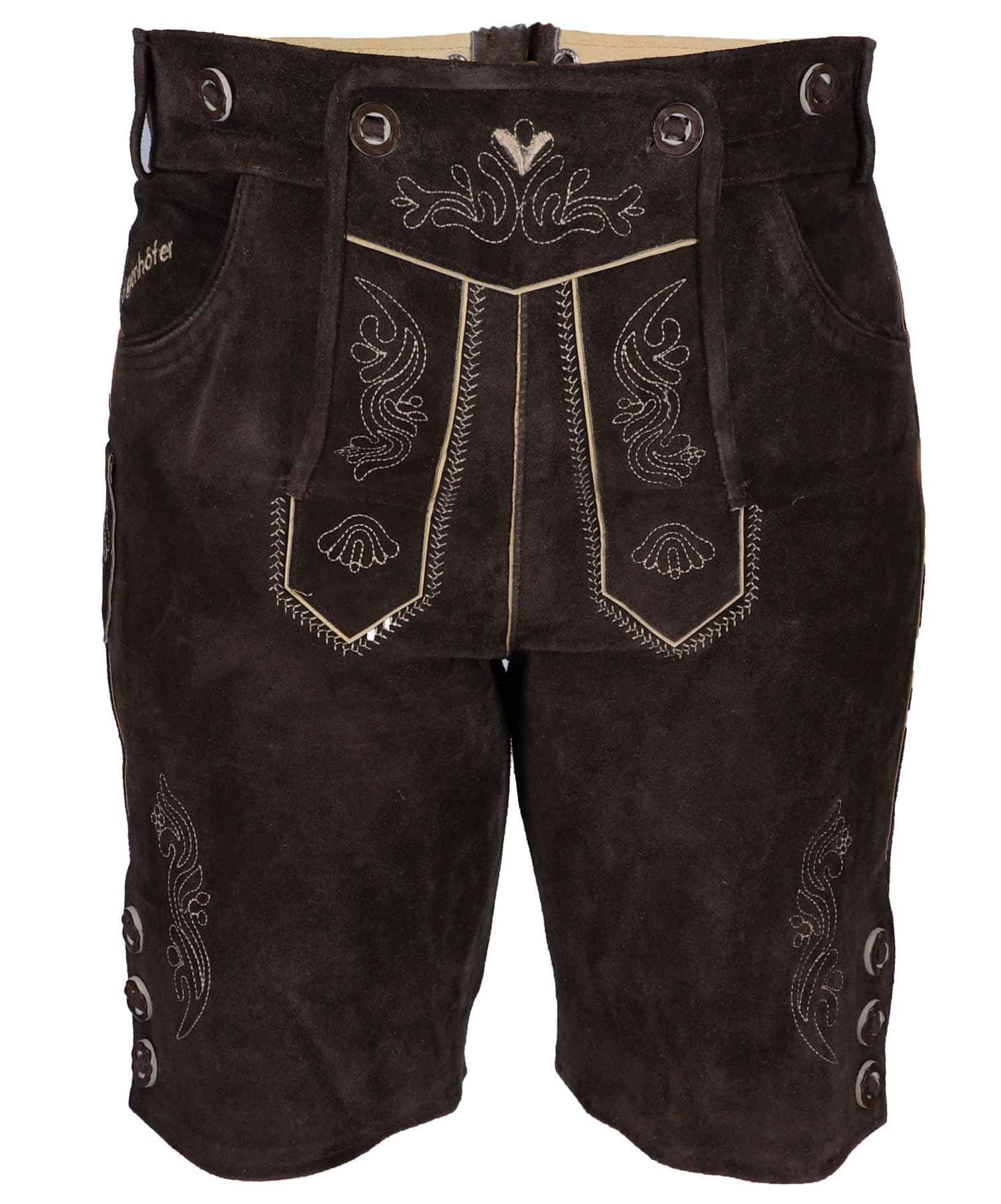 Steigenhöfer Lederhose Damen Tracht Shorts - 100% Rindsleder - Annika - Traditionelle Kurze Hose für Frauen - Inklusive verstellbaren Trägern - Gürtelschlaufe - Dirndl Alternative